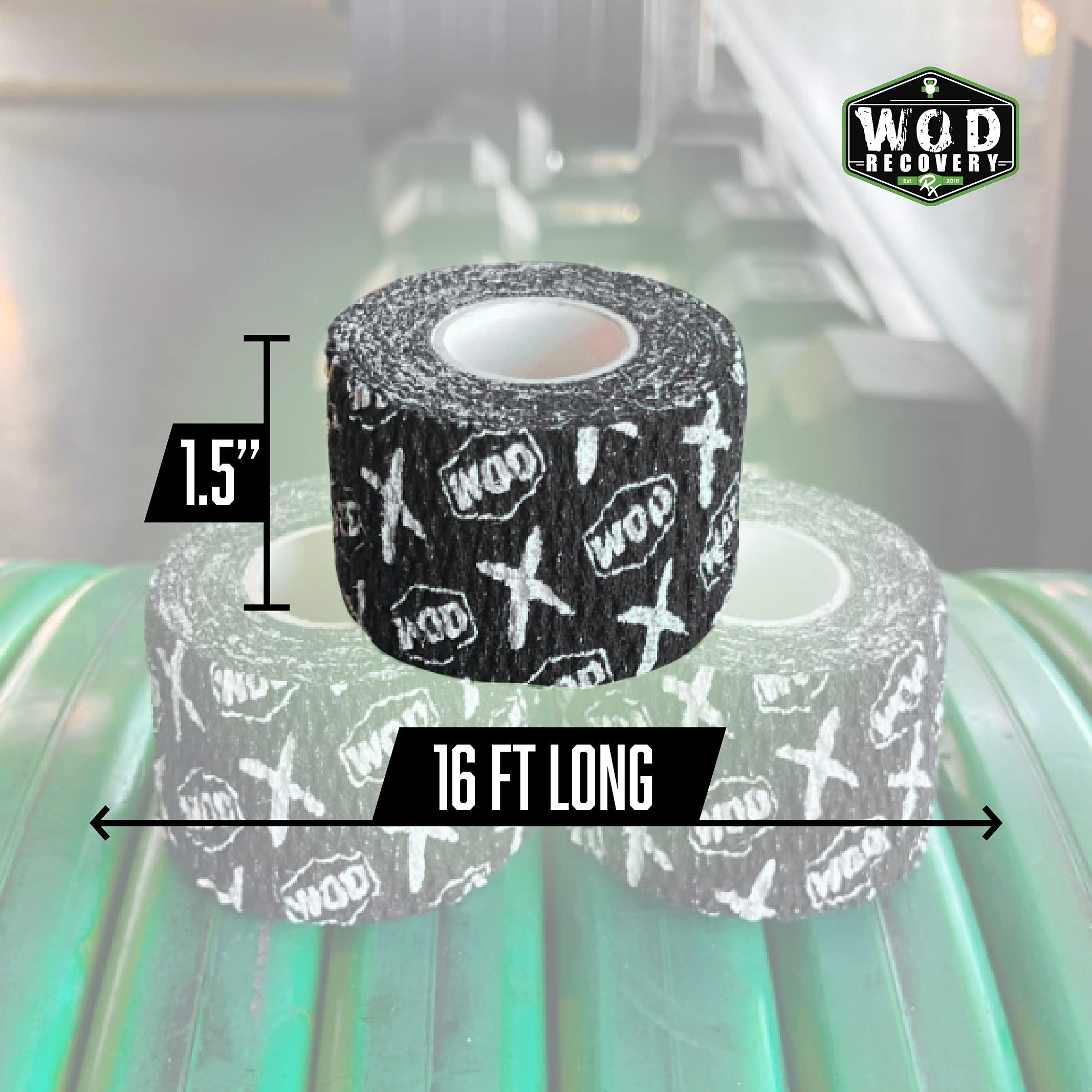 Wod Recovery Rx WOD Recovery Hook Grip Weightlifting Tape - Sweatproof & Chalk-Resistant, Adhesive Wrap for Thumb, Fingers, & Hands - Black/White, 1.5 Inches x 16 Feet