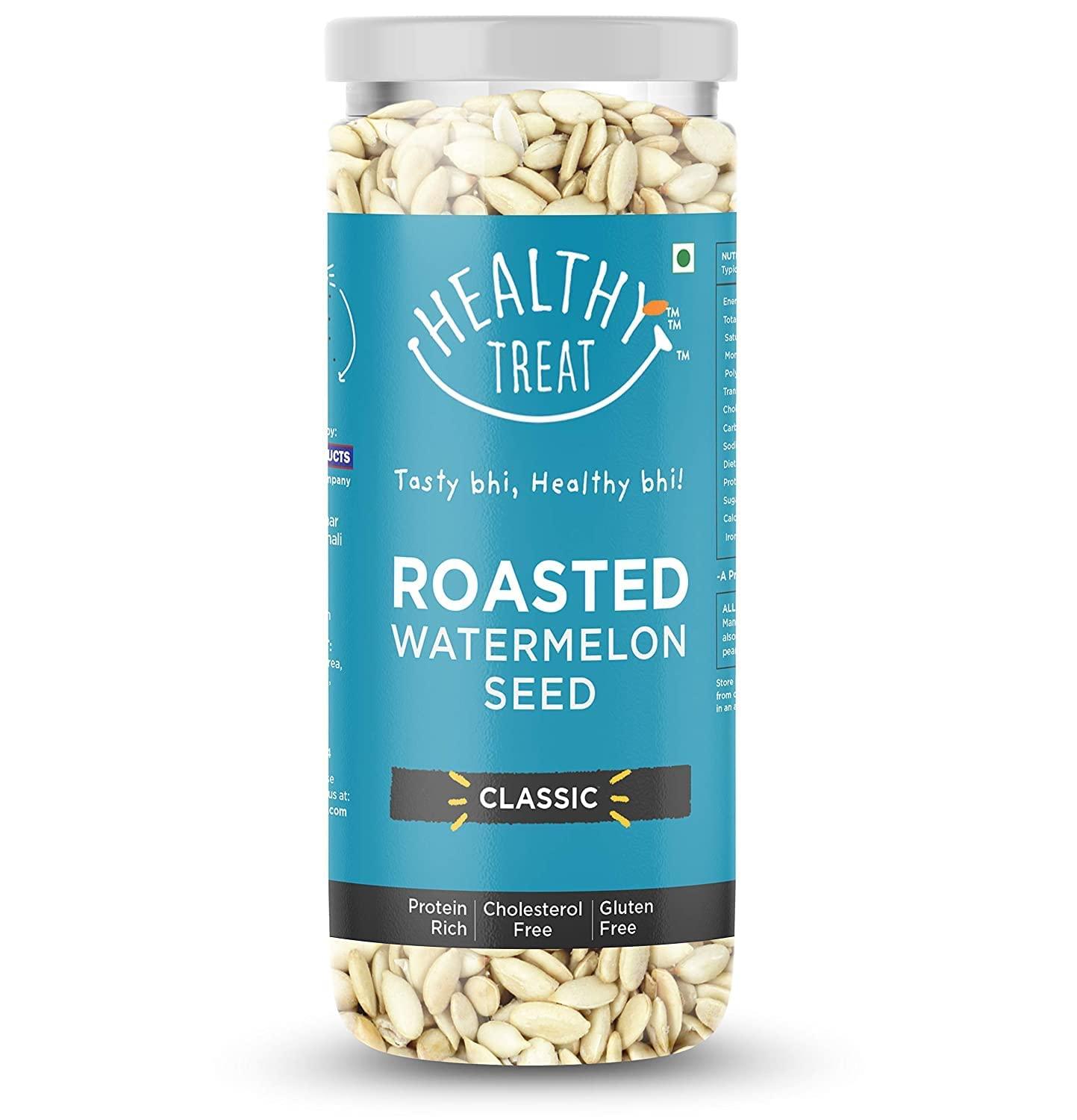 Healthy Treat Healthy Treat Roasted Watermelon Seeds 375Gm - Pack Of 3 125 Gm Each - Classic | Watermelon Seeds for Eating | Magaj Seeds Pack | Tarbuj Beej | Rich in Protein | Potassium | Magnesium & Iron | Diet Food