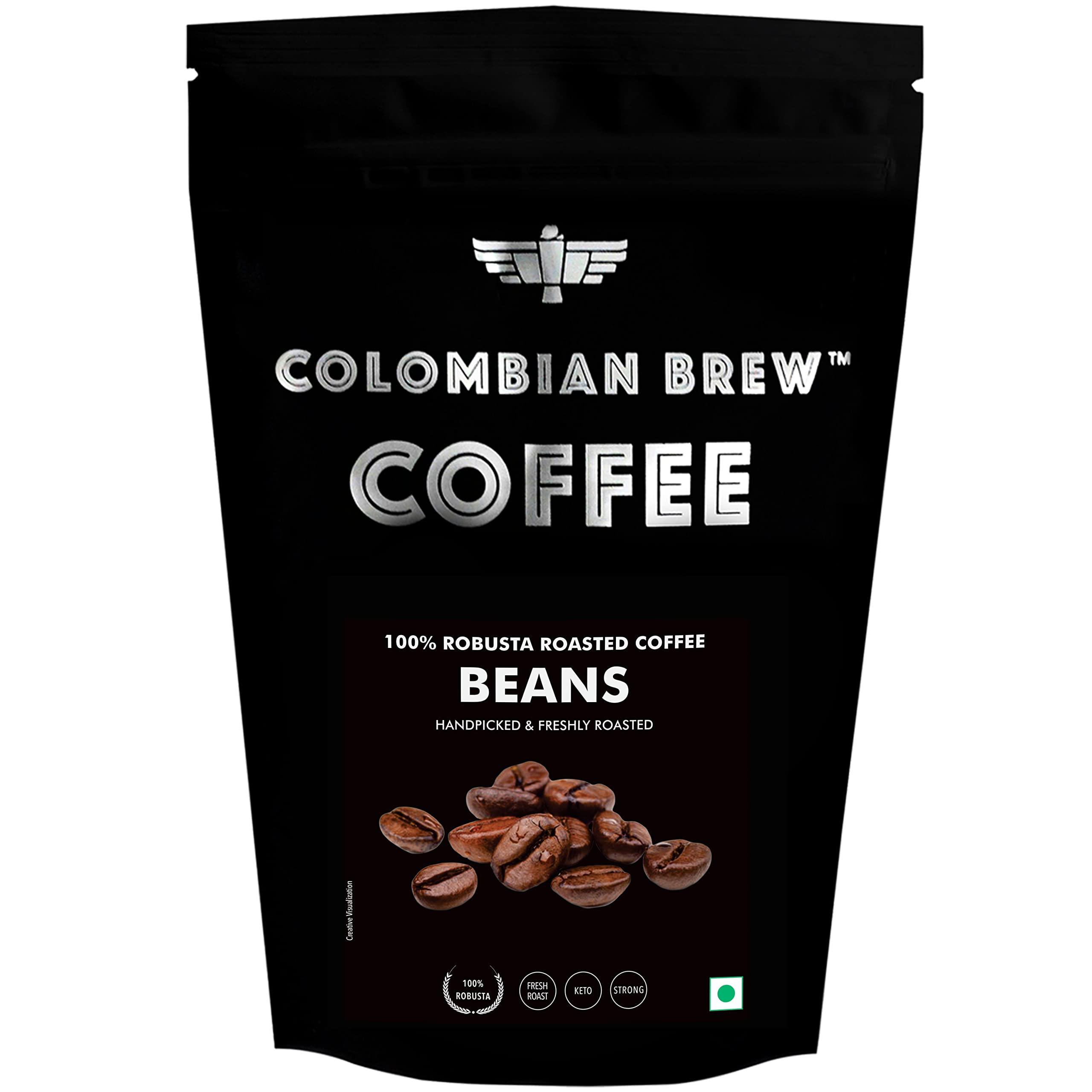 COLOMBIAN BREW COFFEE Colombian Brew 80-20 Arabica Robusta Roasted Coffee Beans 1kg & Colombian Brew 100% Robusta Roasted Coffee Beans 1kg