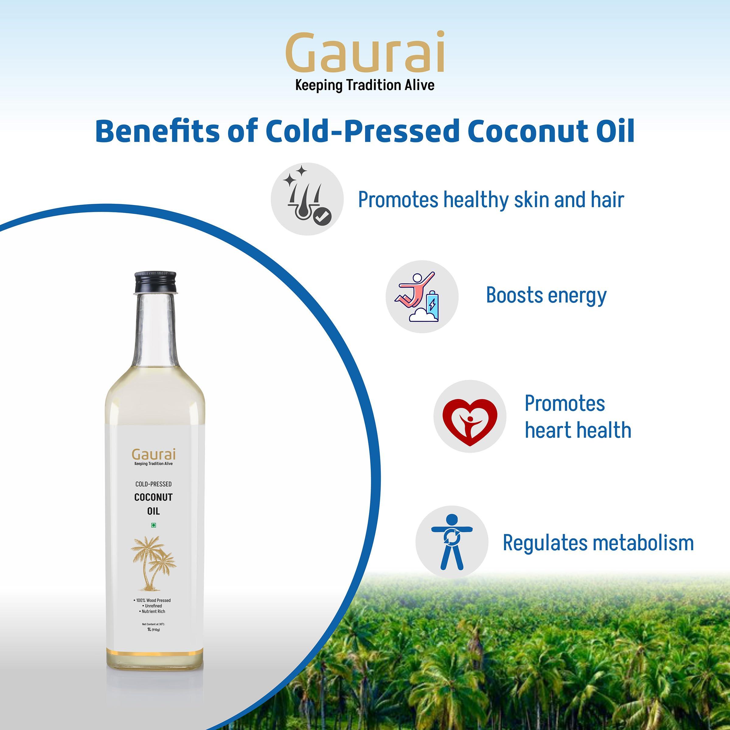 GAURAI GAURAI Coconut Oil (Cold Pressed Oil) Glass Bottle (1 Ltr) Pack of 1