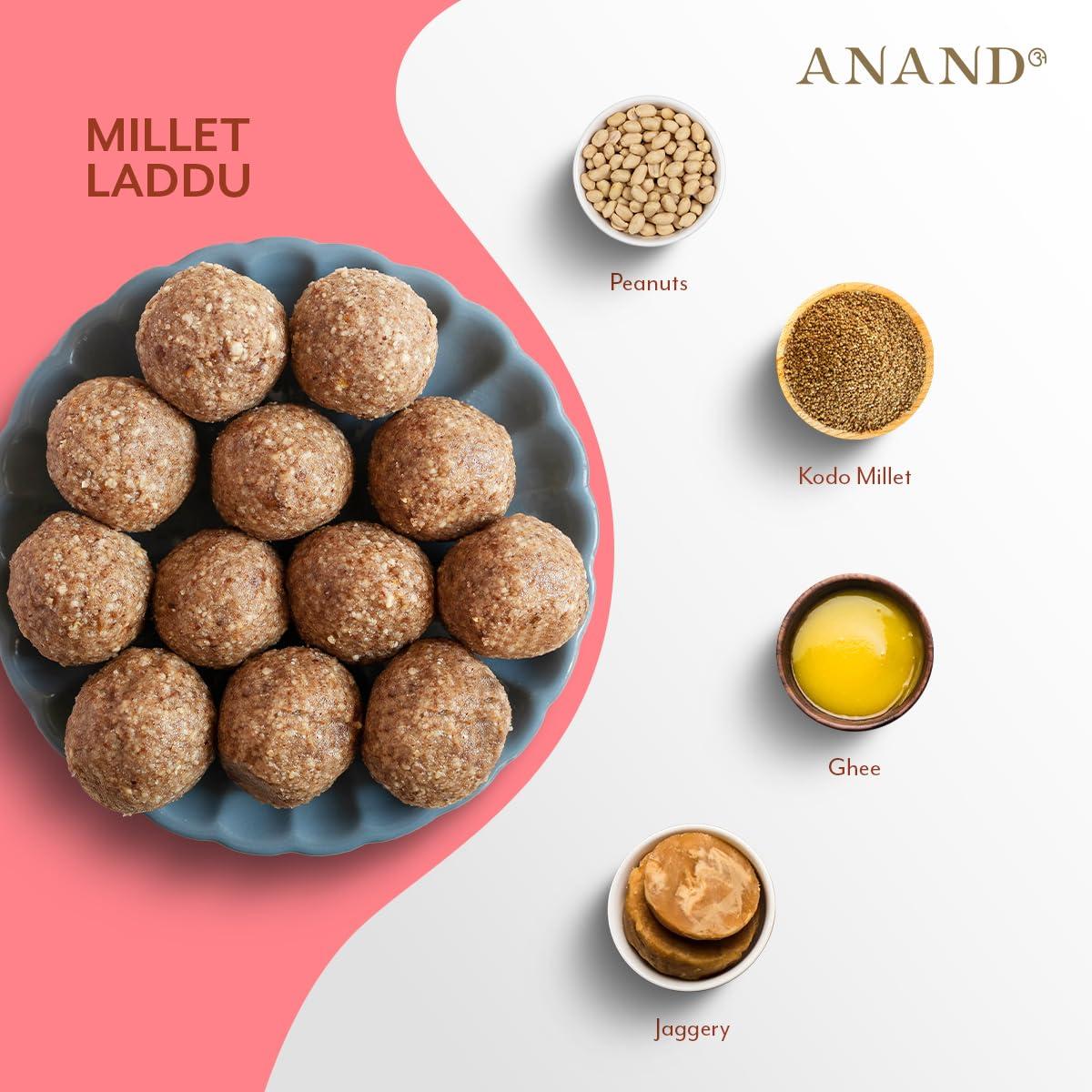 ANAND ANAND Millet Laddu 225g with Kodo Millet and Nuts,Energy Booster, Boosts Immunity, Vegan, Keto-Friendly,No Preservatives,Sweetened with Jaggery,No Added Sugar (9 Pieces)