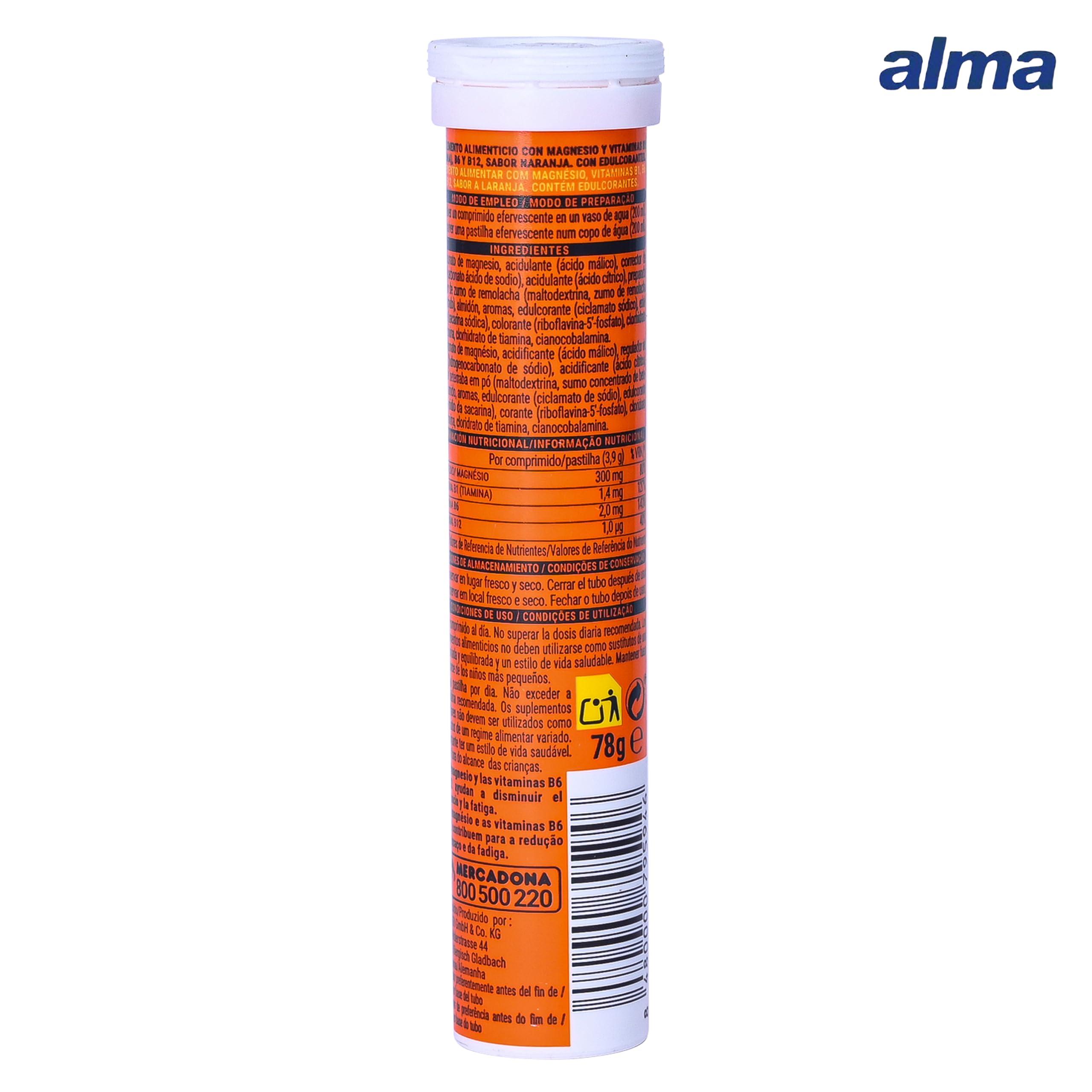 ALMA Alma Magnesium Effervescent Tablets with Vitamin B1, B6, B12 - Spanish Excellence for Optimal Health
