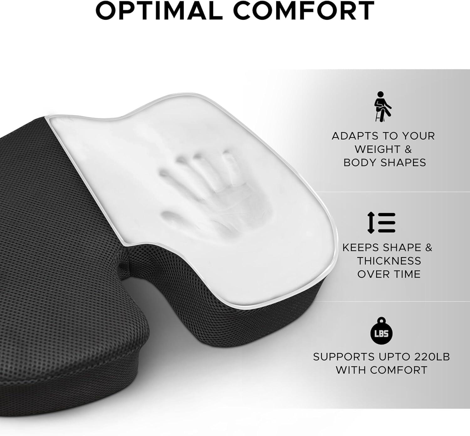 SARTE SARTE Car Seat Cushion Thigh Support for Car Seat Long & Comfortable Drive U-Cut Out Seat Cushion for Car Driving Seat Memory Foam Chair Cushions for Office Chair & Wheelchair (L-Size, Mesh Black)