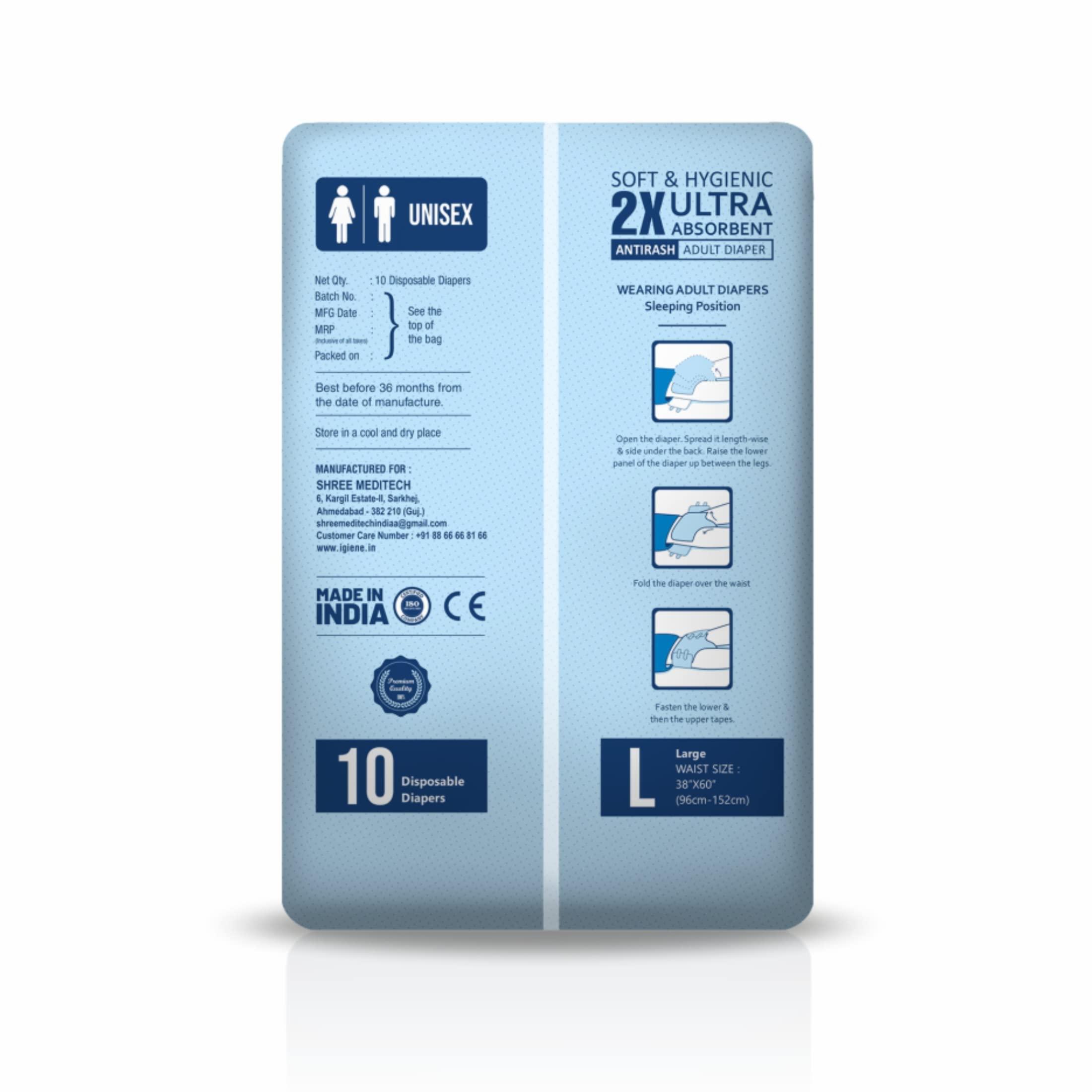 IGIENE IGIENE Adult Diapers With Aloevera Gel Sheet (Large ,Pack of 1, 1Pack =10 Diapers)