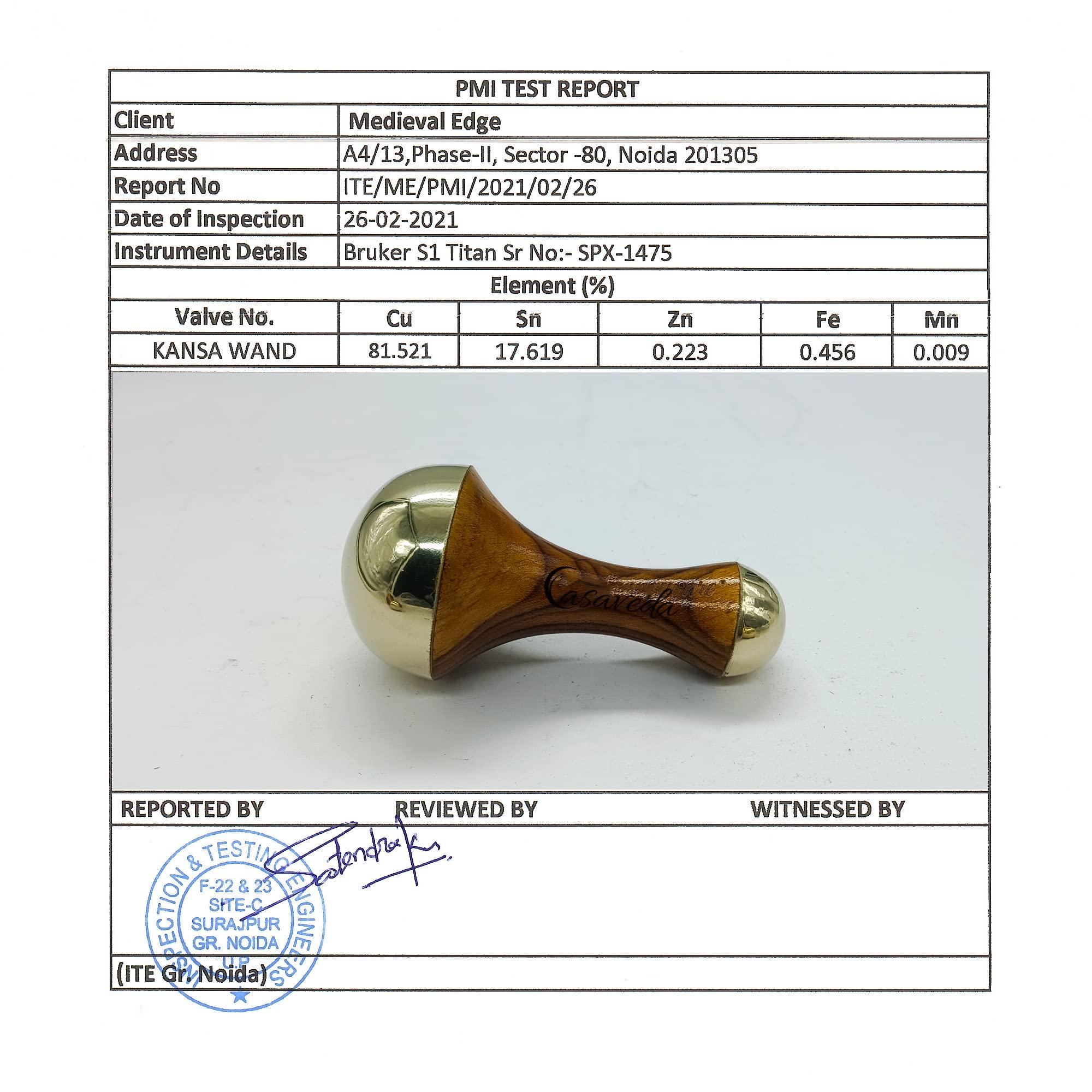 Casaveda Casaveda Face & Acupressure Double Sided Kansa Wand Iastem Tool Massager With Teak Wood Handle For Detoxification And Deep Relaxation (Natural Brown, Small)