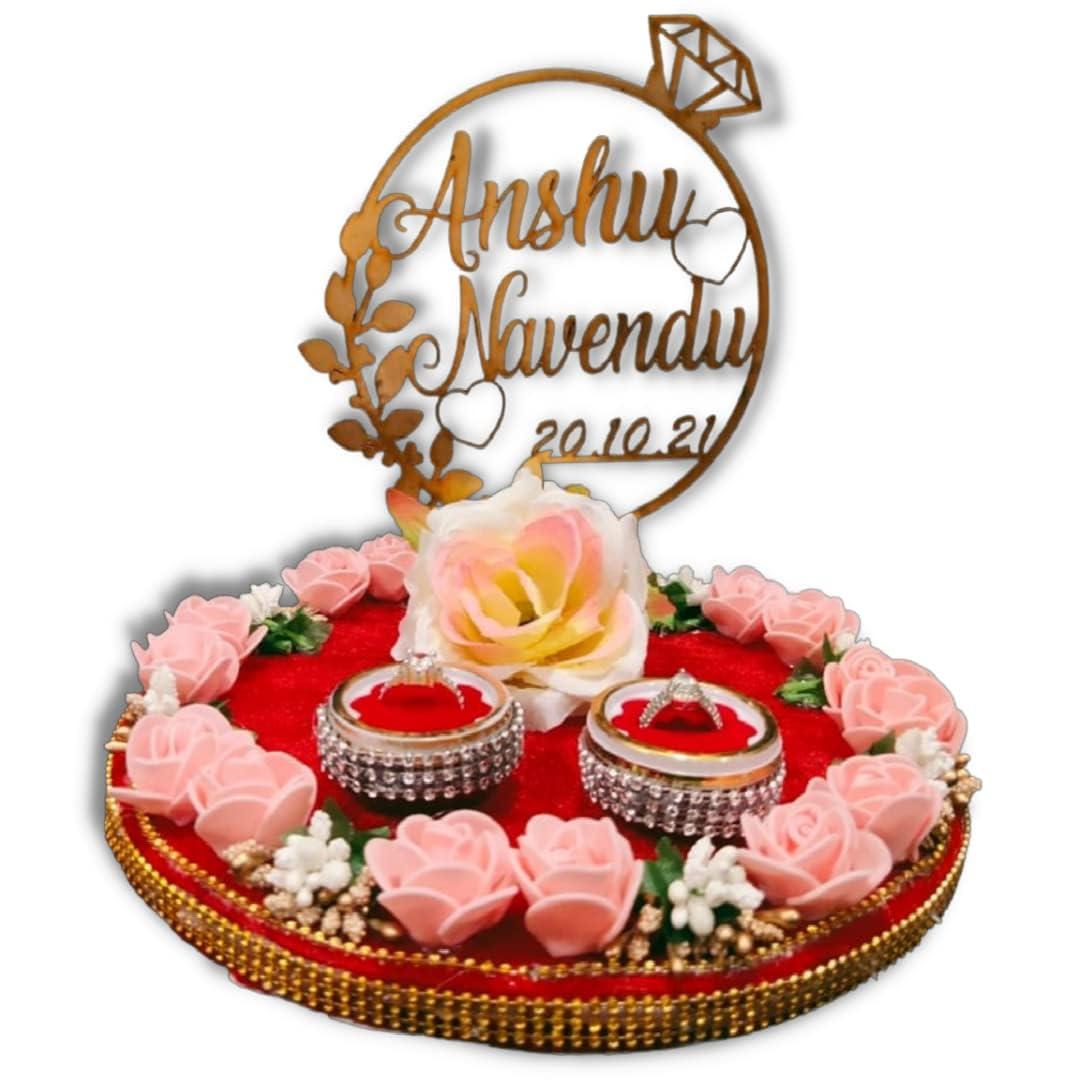 Unique Palette Unique Palette Customized Engagement Ring Thali | Wedding Ring Platter with Name | Marriage Dcor | Engagement Tray