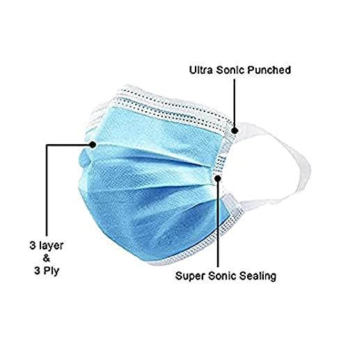 7Shield 7Shield Disposable Surgical 3Ply Unisex Mask - Ultra Soft Fabric Wide Ear Loop, Comfortable, Inbuilt Plastic Coated Nose Pin, CE and ISO Certified, Convenient Box Pack of 500 (Medical Blue Color)