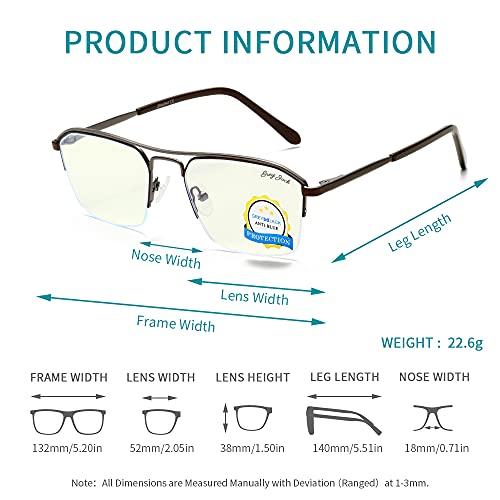 grey jack grey jack Polygon Half Rim Blue Light Fliter Glasses for Men Women UV Protected Computer Metal Frame Glasses 5154 Dark Gun/Brown