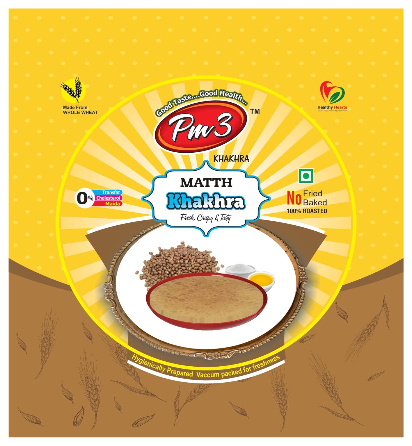 Pm3 Pm3 Healthy Crispy Khakra (4 pkt *200g=800g) Gujrati Indian Snacks | Healthy | 100% Natural Ingredient | Diet Friendly ! world best khakhra