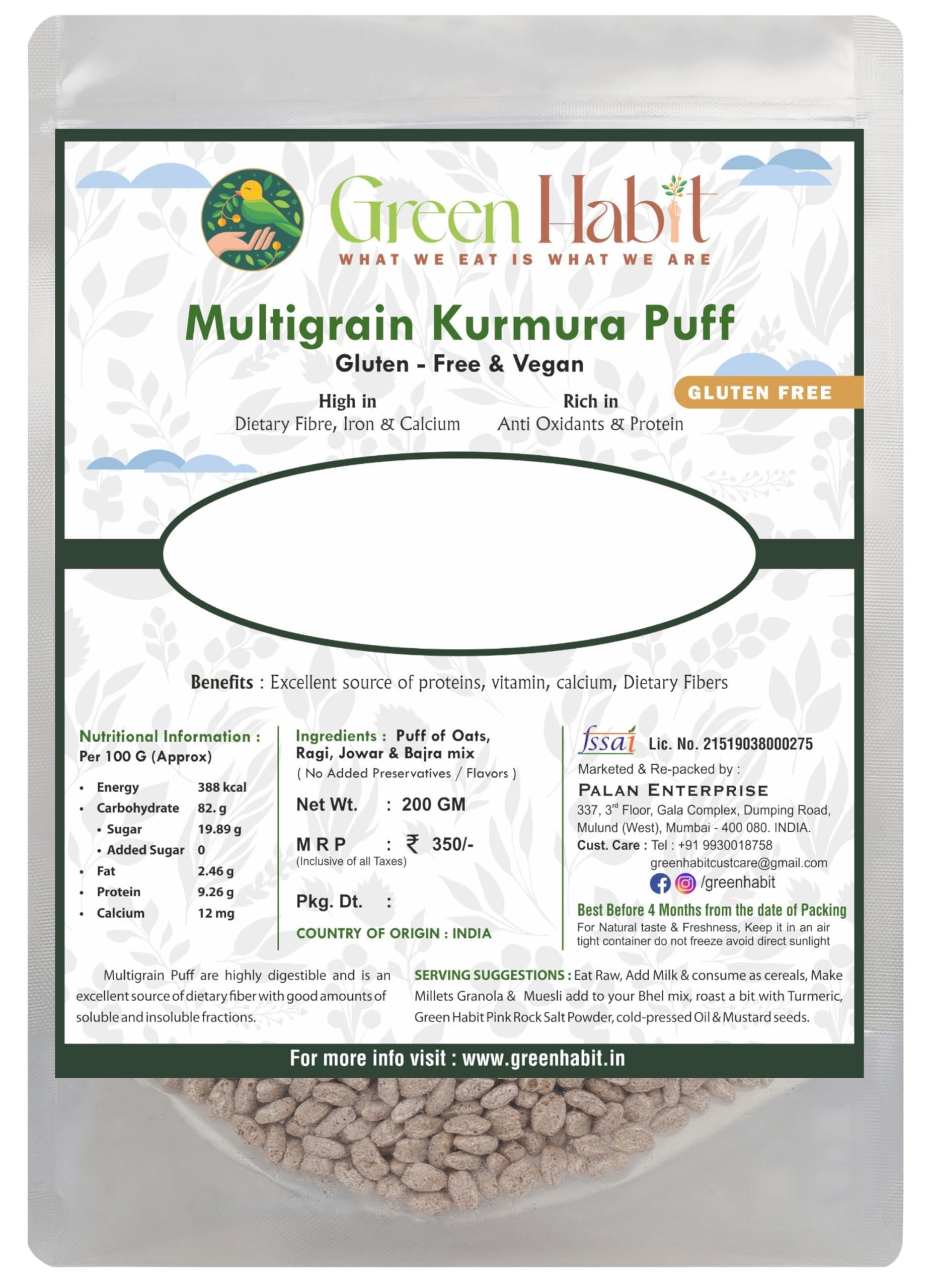 Greenhabit Greenhabit Multi-Grain KURMURA MURMURA(Oats,Jowar,Ragi & Bajra) aka Multi Grain Puff for Healthy Breakfast Snack Food (200gm Pack of 5)