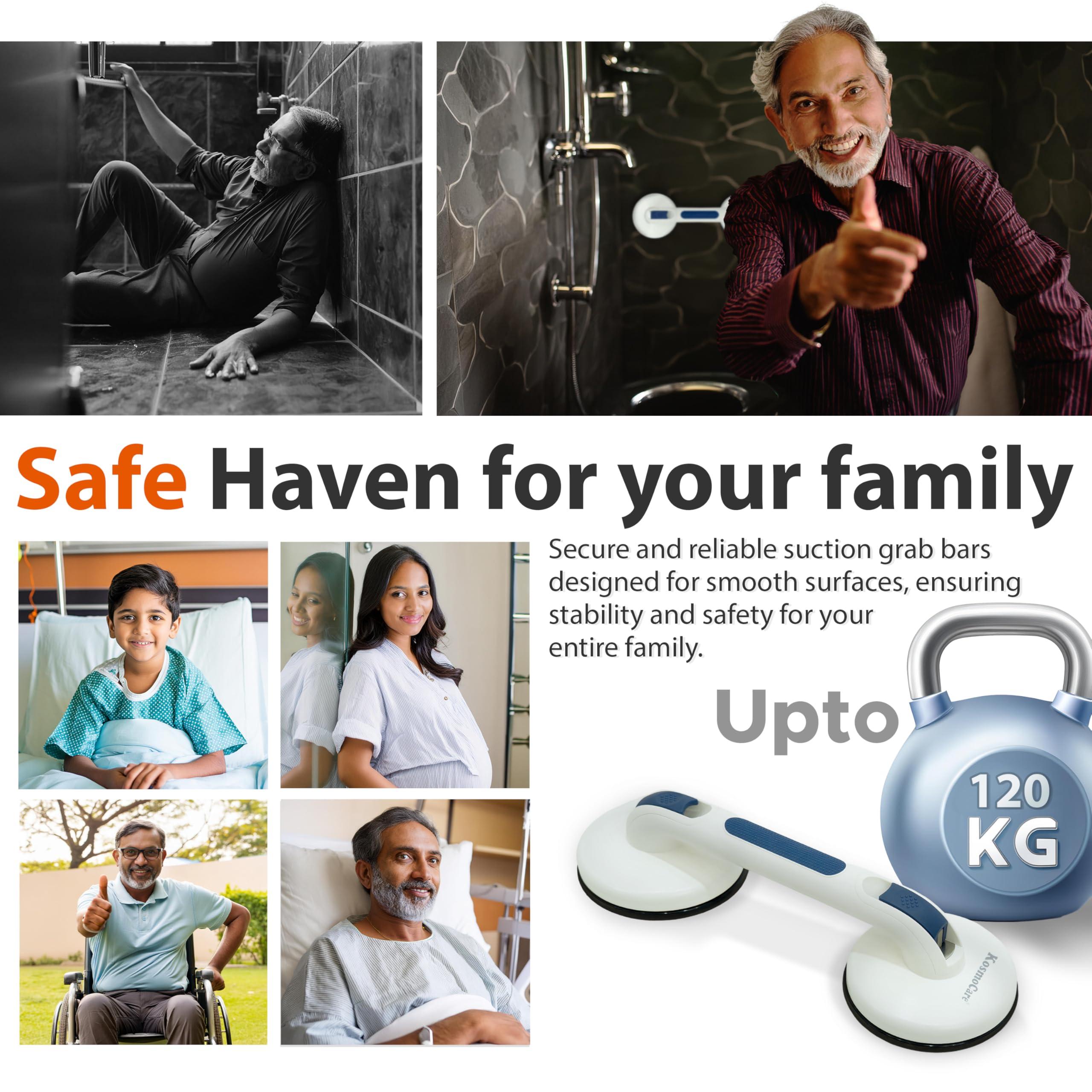 KosmoCare KosmoCare Suction Grab Bar | Tool Free Shower Handle | Portable Grab Bar | Safety Rail for Handicap Elderly Senior | No Assembly Required | Heavy Duty | 15 inch White - Crest Series