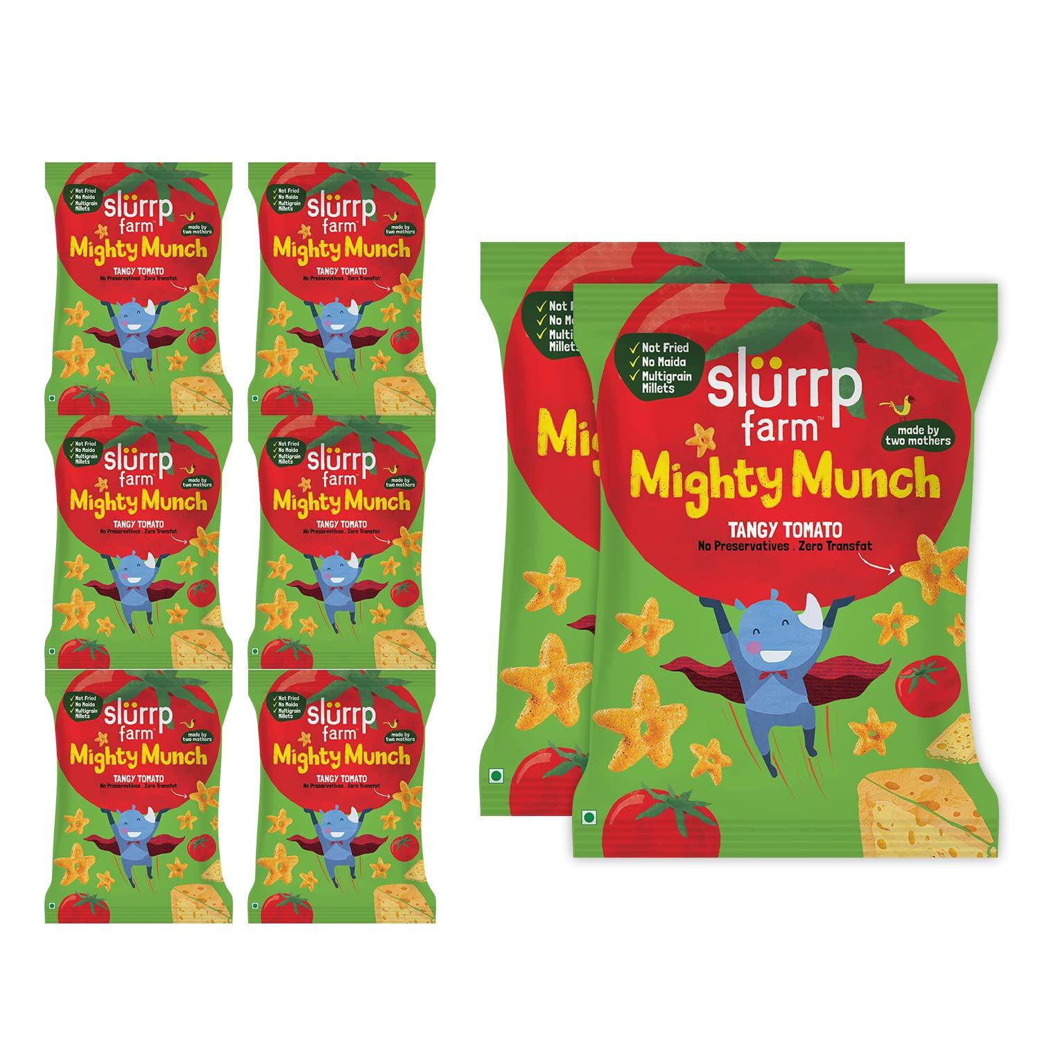 SLURRP FARM Slurrp Farm Choco Crunch Chocolate Cerealfor Kids | 400 g & Slurrp Farm Healthy Snacks for Kids | Mighty Puff Tangy Tomato| 8X 20g Each