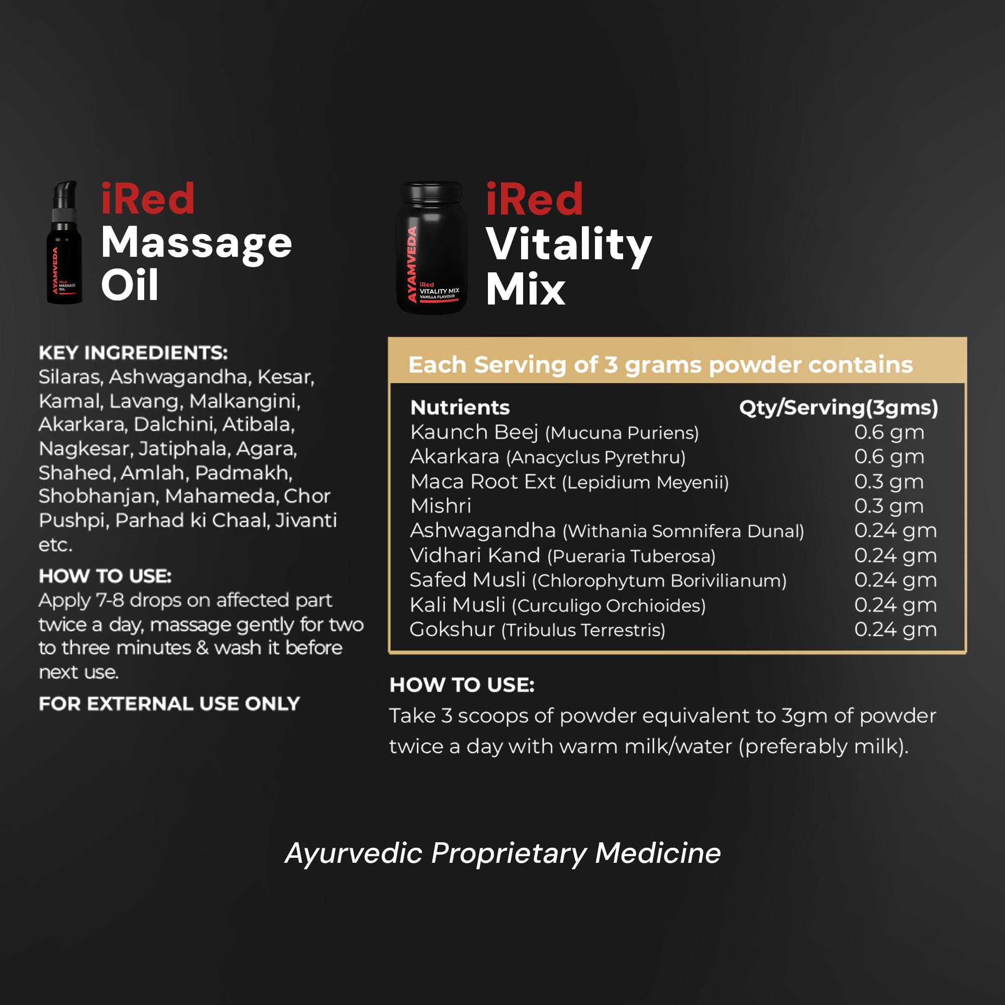 I-RED I-RED Ayamveda By Dr.Ajayita\'s - Combo | Massage Oil And Powder | Men Strength And Stamina (1 Month)