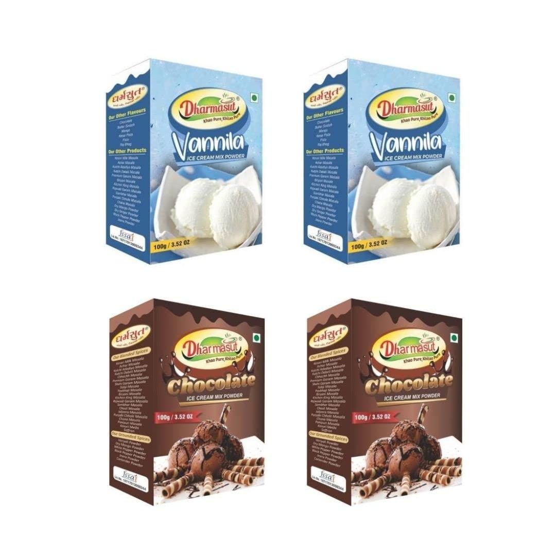 Dharmasut 2 Vanilla + 2 Chocolate Instant Ice Cream Mix Powder | Combo of 4