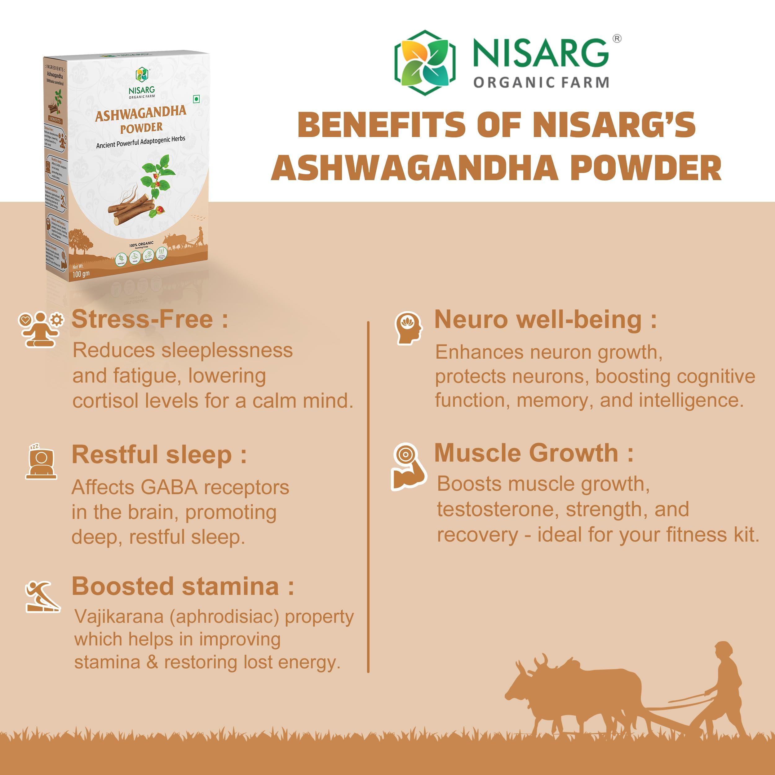 Nisarg Organic Farm Nisarg Natural Ashwagandha Root Powder No Added Preservative Helps Fight Anxiety and Stress Ashwagandha Podi/Amukkara Kizhangu/Asvagandha Churna Non-GMO Anxiety Issues-Pack of 1,1kg