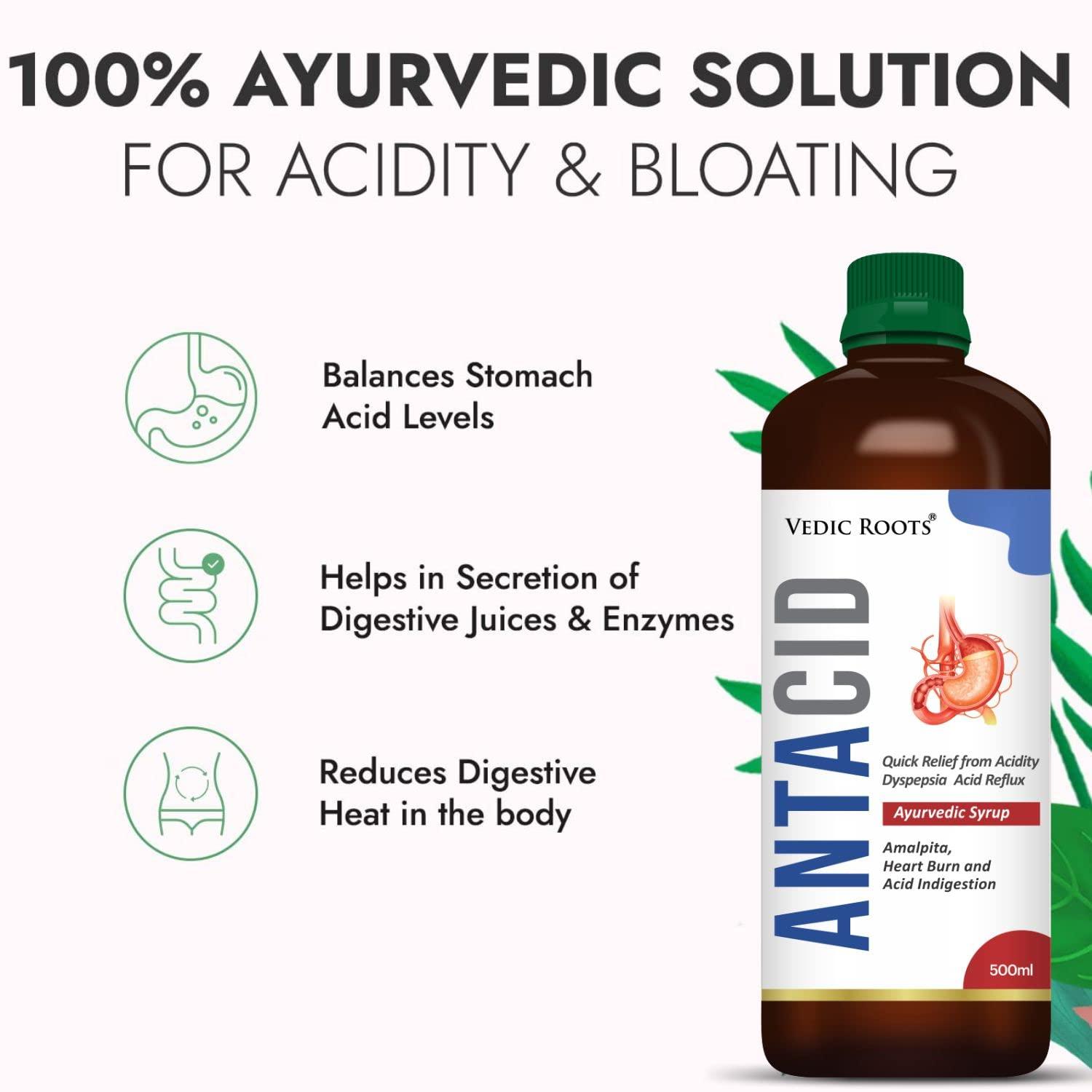 VEDIC ROOTS Vedic Roots Anatacid Gas Acidity Bloating Relief Syrup - 500 ML|Ayurvedic Digestive Appetizer Improves Digestion|Stomach Colon Gut Cleanser Syrup