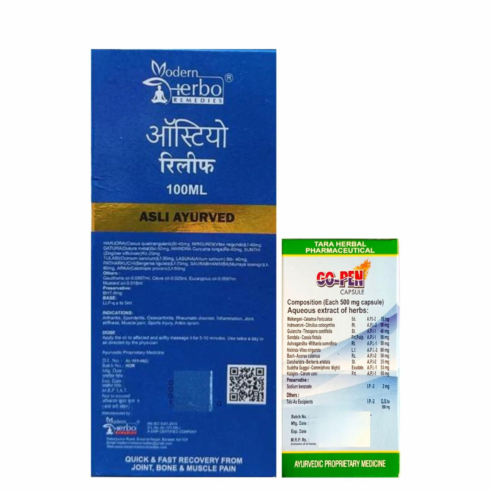 HERBSHD Ayurvedic Osteo Relief Oil & Go-Pen Capsule | 100ml & 30 Capsule | Combo Pack