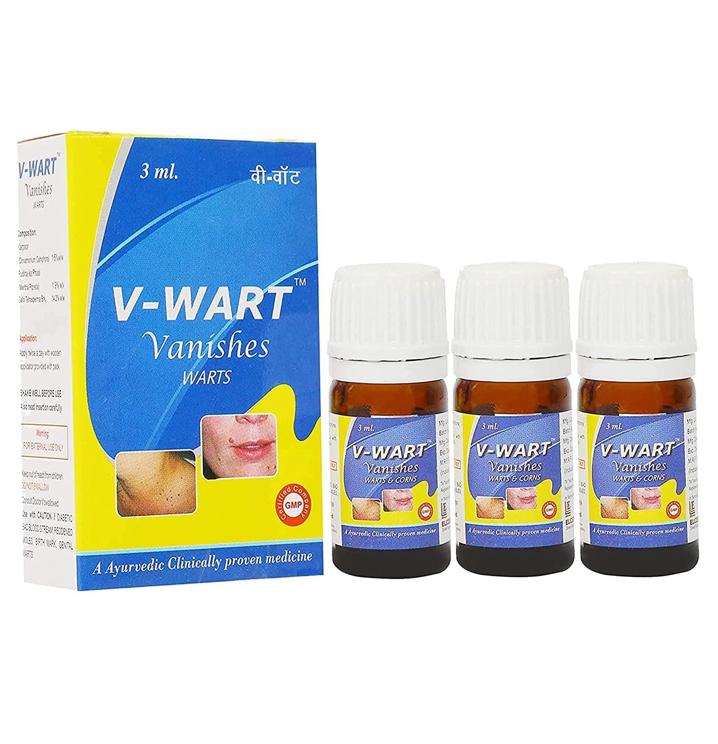 VWART VANISHES WARTS &CORNS V-Wart Remover Liquid Rapidly Eliminates Both Plantar and Common Warts | Advanced Natural Formula | massa remover Liquid Form for skin | skin tag remover | Instant Wart remover Liquid for wart Free Skin for man or women with Wooden Applicator (3 ML)-