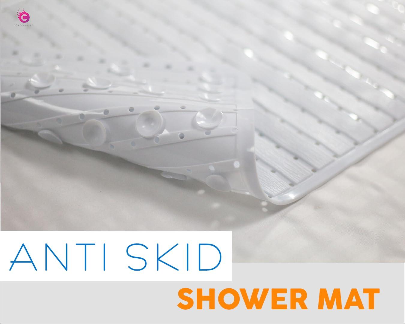 CASA-NEST CASA-NEST Anti-Slip Mat for Bath and Bathroom Shower Mat Anti Slip Mat with Vacuum pasteing & Drain Holes Size - 37x70 cm (White)