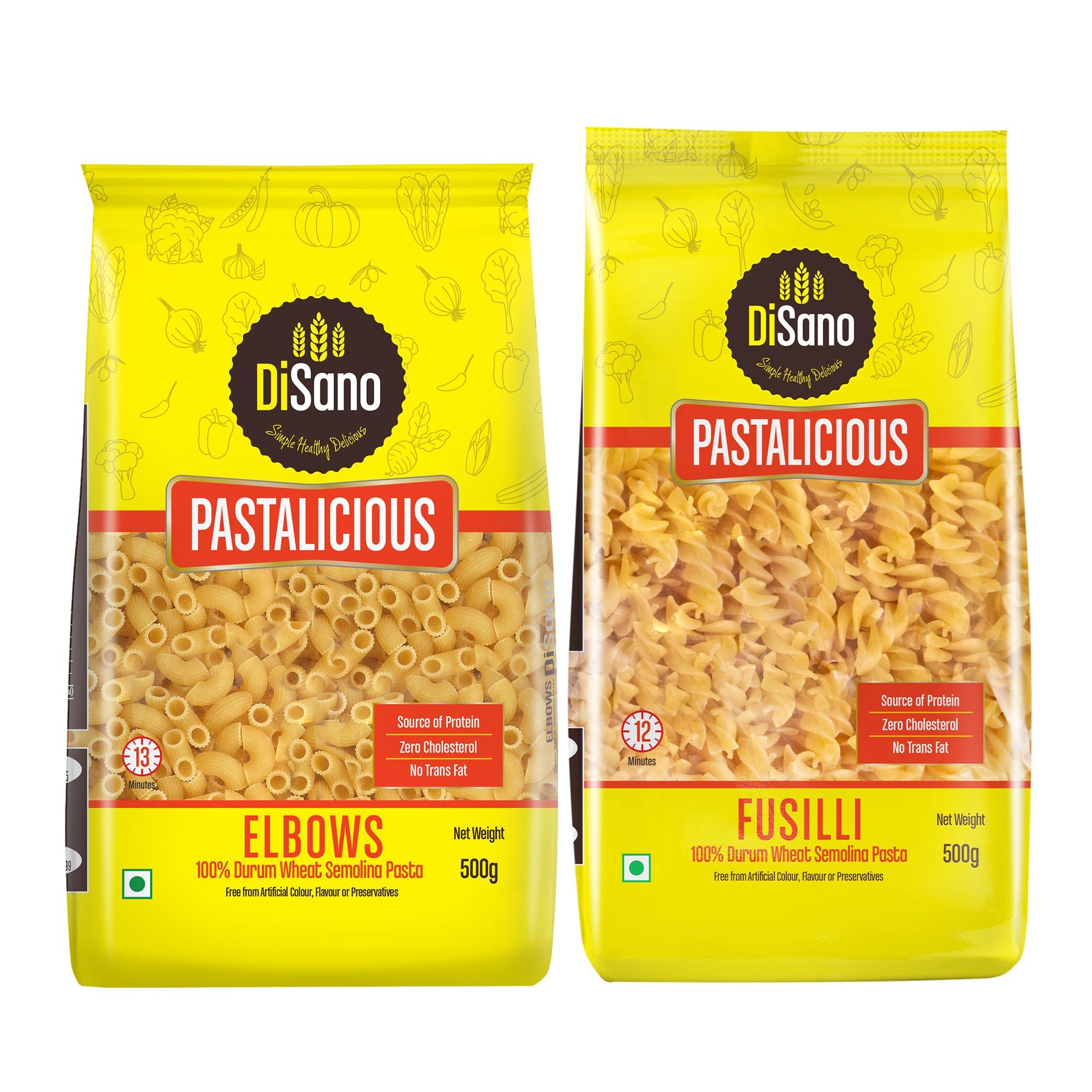 DISANO DiSano Pastalicious 100% Durum Wheat Fusilli Pasta, 500g & DiSano Pastalicious 100% Durum Wheat Macroni Pasta, Elbow, 500g