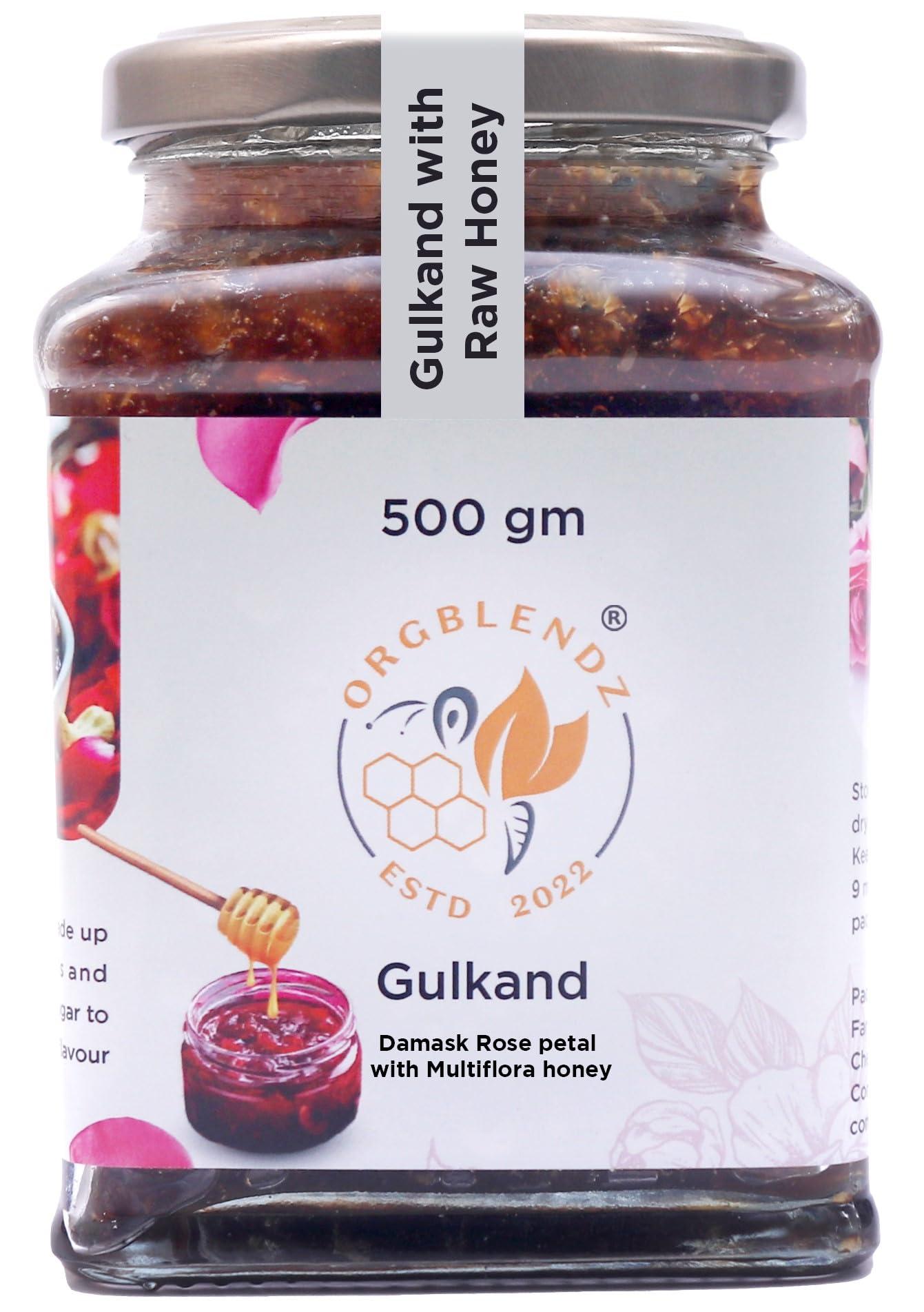 ORGBLENDZ ORGBLENDZ- Gulkand Organic without Sugar 500Gm |Sugarfree Jam| Honey with rose petals Sun Cooked|Good for Gut Health | Natural Coolant | No artificial chemicals or preservatives