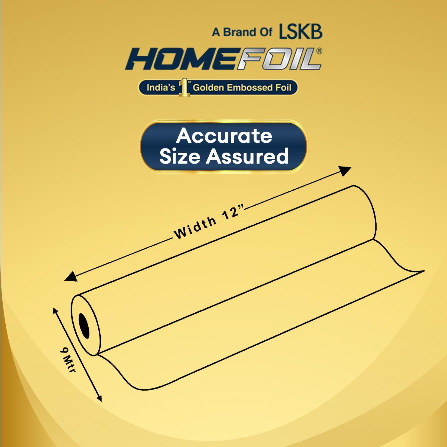 Homefoil HOMEFOIL 9 Meter Golden Embossed Aluminium Foil | 12 Micron Thickness | Premium Quality | Keeps Food Fresh Always | Perfect for Food Wrapping, Packing, Storing and Serving (Pack of 1)