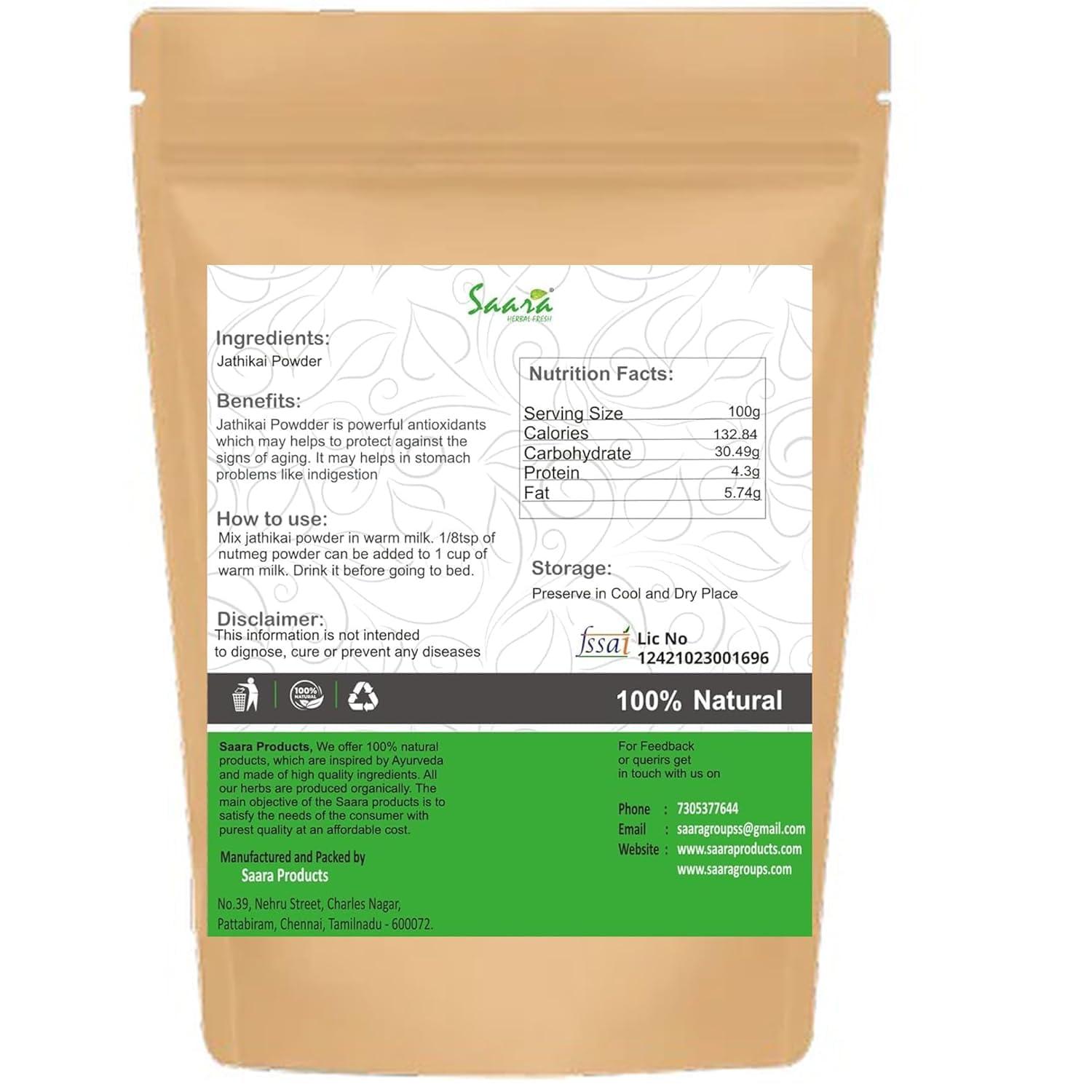 SAARA Saara HERBAL FRESH Jathikai Powder,100g, Nutmeg Powder, Jaifal,Jathikka, Jajikaya Powder For Hair & Face,(pack of 1 x 100g)