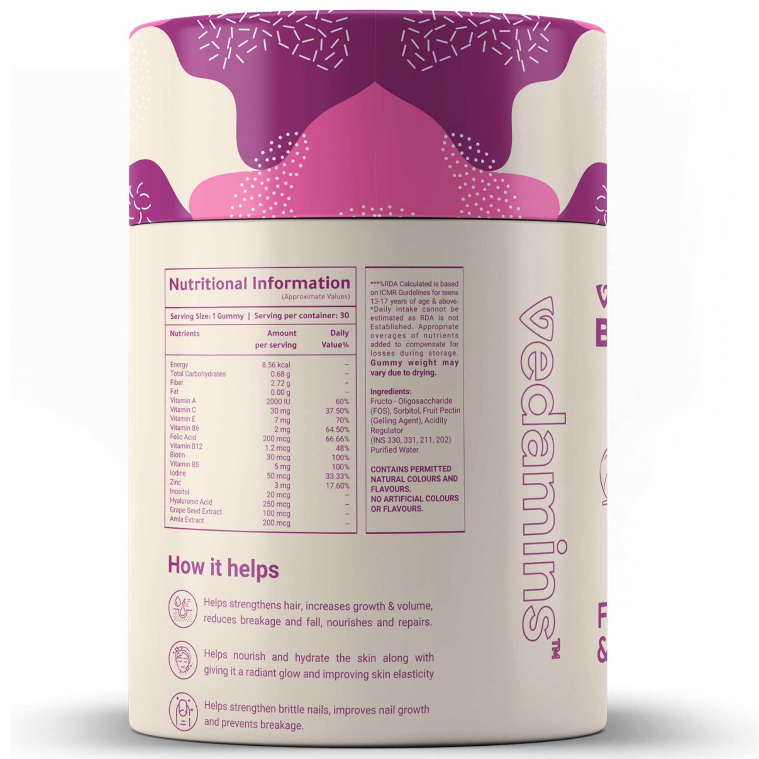 Vedamins Vedamins Biotin Gummies for Hair, Skin & Nails I No Added Sugar I Hair gummies for Women & Men I Biotin Gummies for Hair Growth, Reduced Hairfall, Glowing Skin, & Stronger Nails I 60 Day Pack