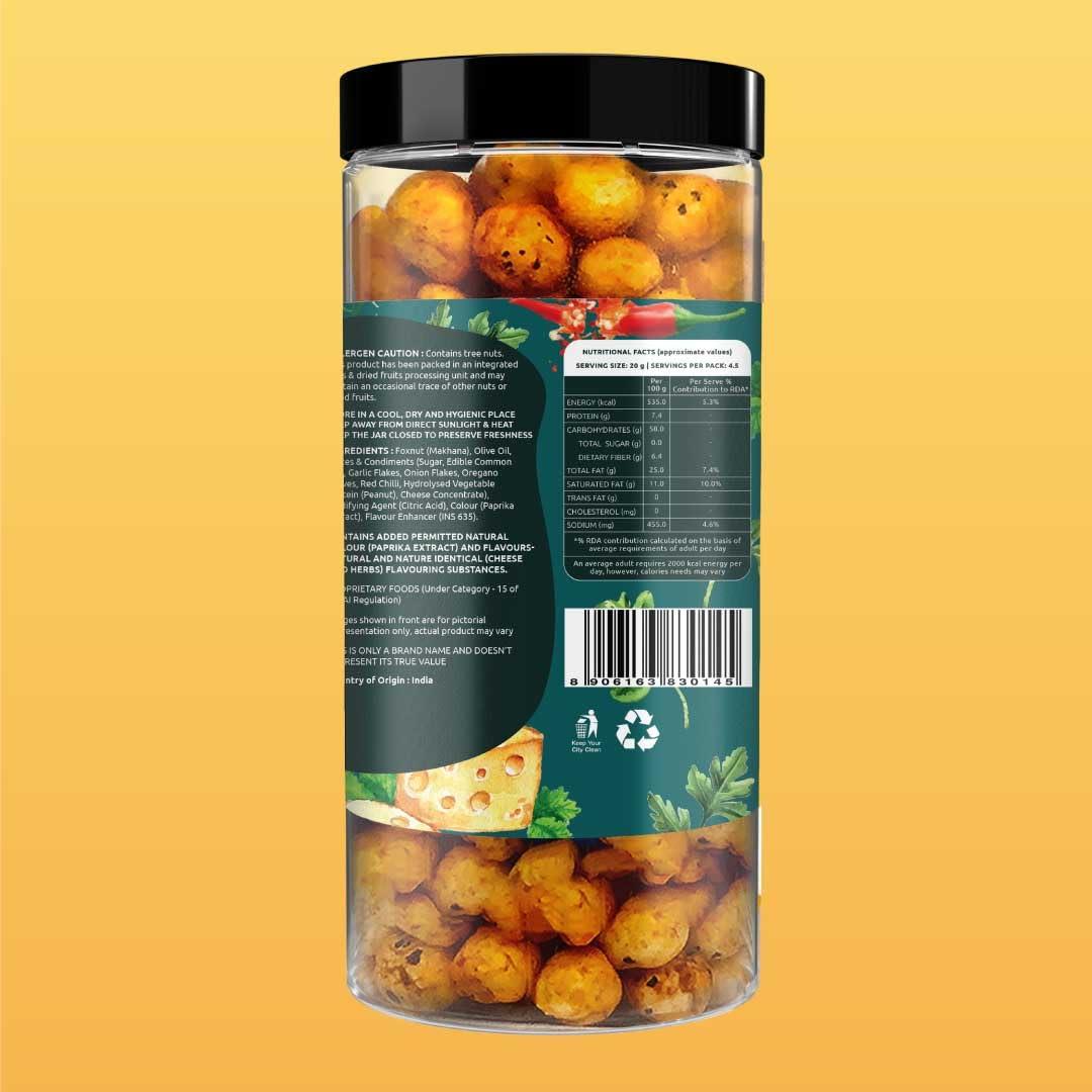 Farmley Farmley Flavoured Roasted Makhana I 332 gram I Healthy Party, Namkeen Snacks, Puffed Snacks Cheese N Herbs, Achari, Himalayan Salt, Cream & Onion (Pack of 4, 83 g Each)