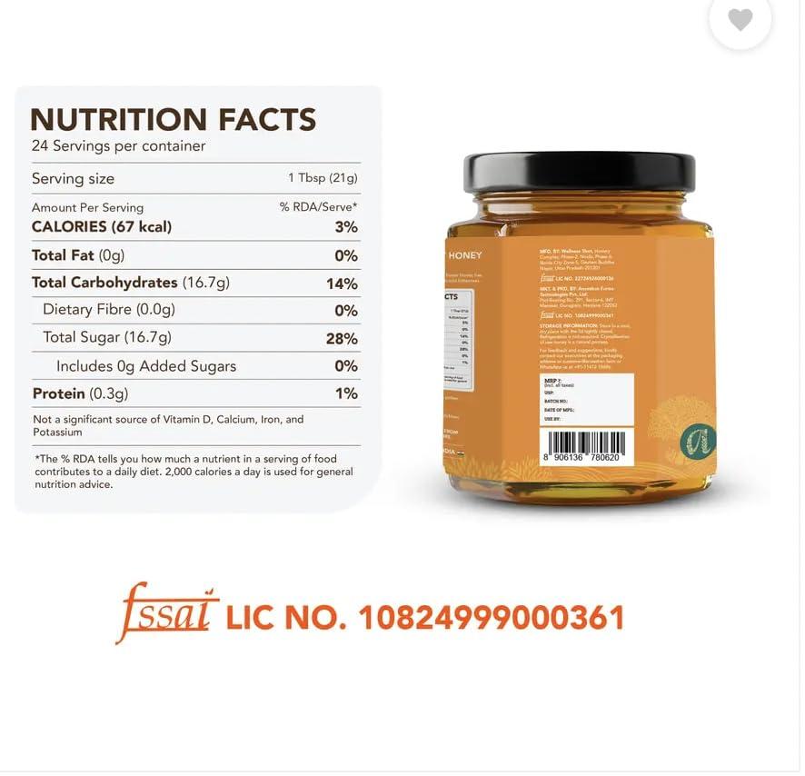 Anveshan Empowering farmers with technology Anveshan Wild Forest Honey 500g | Glass Jar | NMR tested | Raw & Unprocessed | No Added Sugar | Immunity Boosting