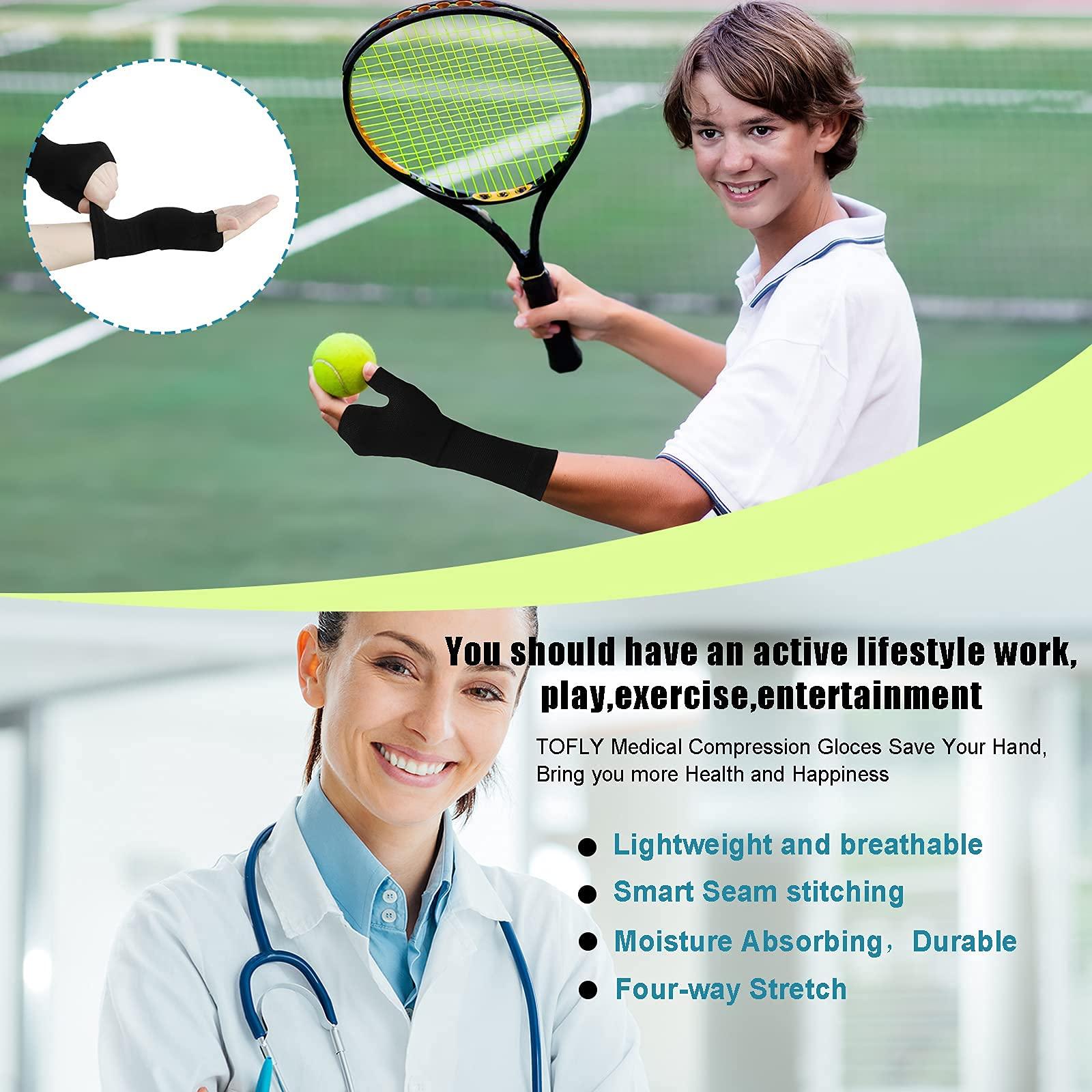 KASTWAVE 4 PCS Wrist Thumb Support Sleeve Fingerless Wrist Gloves Compression Arthritis Gloves Sports Wrist Support Brace for Fatigue Sports Typing (Black, Unisex, Medium)