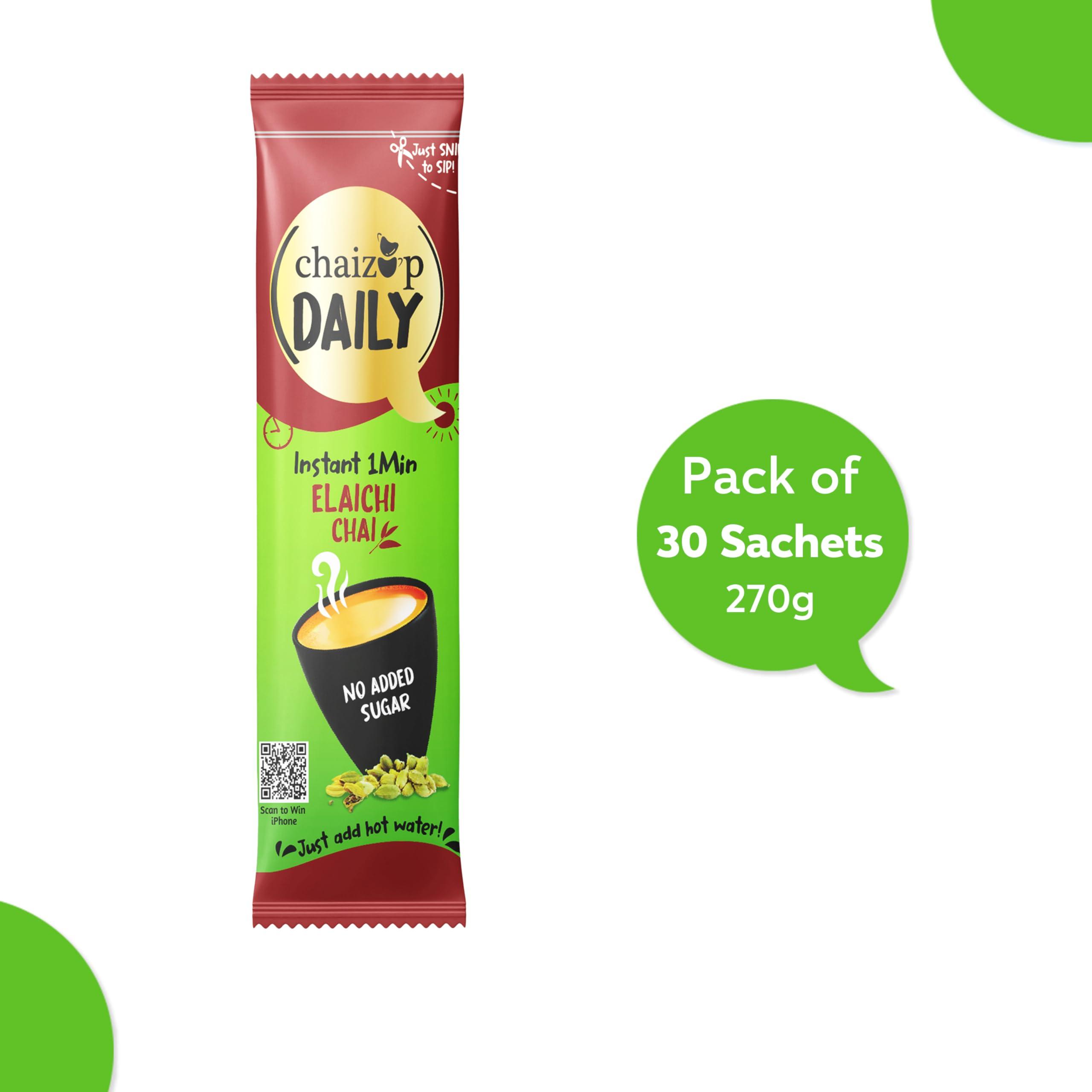 Chaizup Chaizup Instant Premix Cardamom Tea NO ADDED SUGAR 30 Sachets 9GM Each Daily Instant 1 Min Elaichi Chai Premium Instant Premix Elaichi Tea - Authentic Blend for Instant Refreshment
