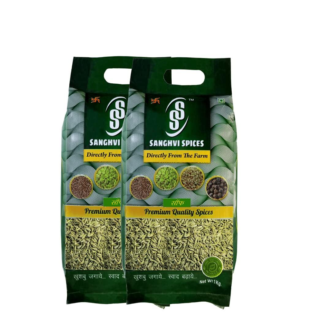 Sanghvi Spices Sanghvi Spices | Green Fennel Seeds | Whole Saunf | Raw Fennel Seeds | Organic Sauff | Raw Fennel Seeds | Organic Saunf - 1kg + 1kg Combo
