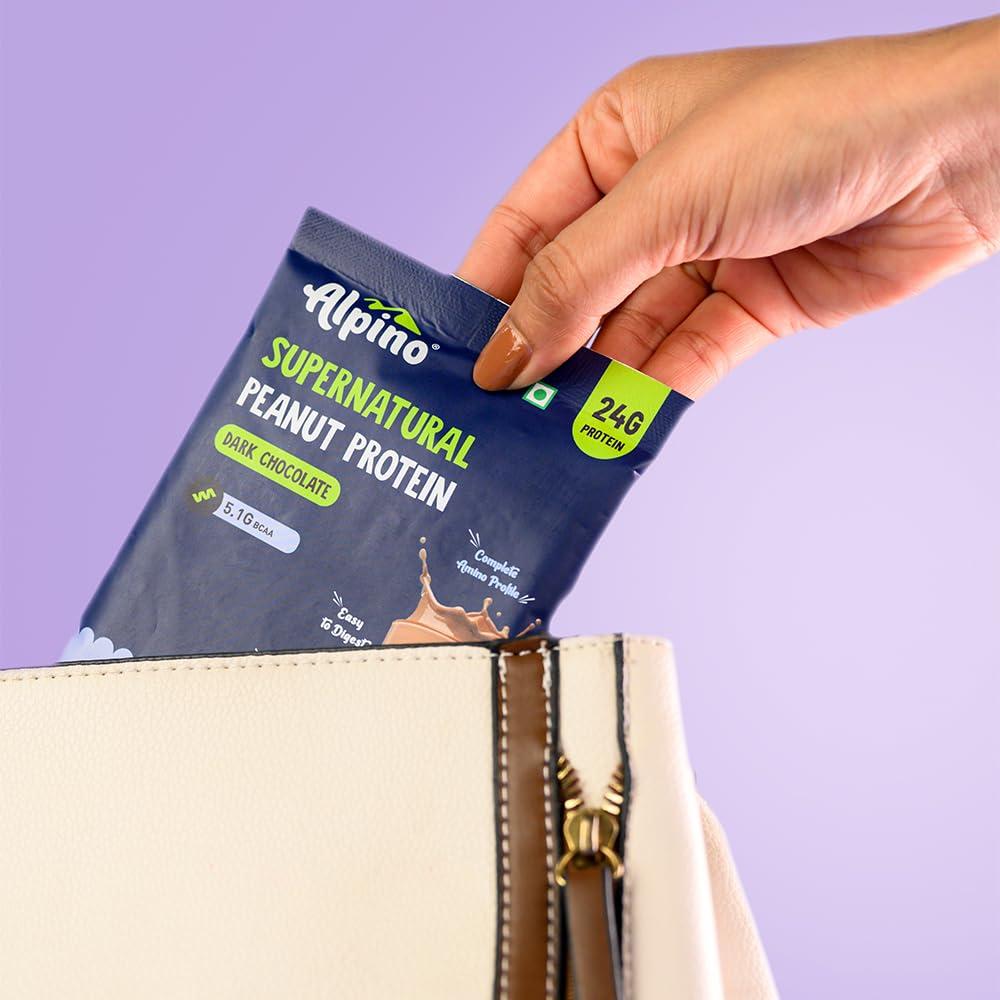 Alpino Alpino Supernatural Peanut Protein Powder Dark Chocolate 432g (12 Day Trial Pack) - 100% Plant-Based, High-Performance Protein - 24g Protein, 5.1g BCAAs, No Added Sugar, Gluten-Free