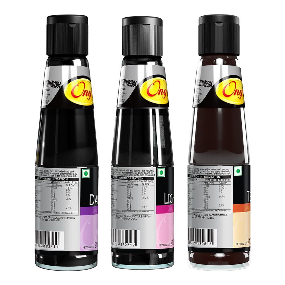 ONG\'S ONG\'S Dark Soya Sauce| Light Soy Sauce | Teriyaki Sauce (210 ml each) | combo pack of 3 | product of Singapore |