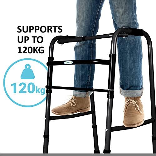 entros Entros Adult Walker with Wheels | Lightweight, Foldable & Height Adjustable Walkers for Adult, Senior Citizens, Handicap & Patients | MS Power Coated, Black, W779AW