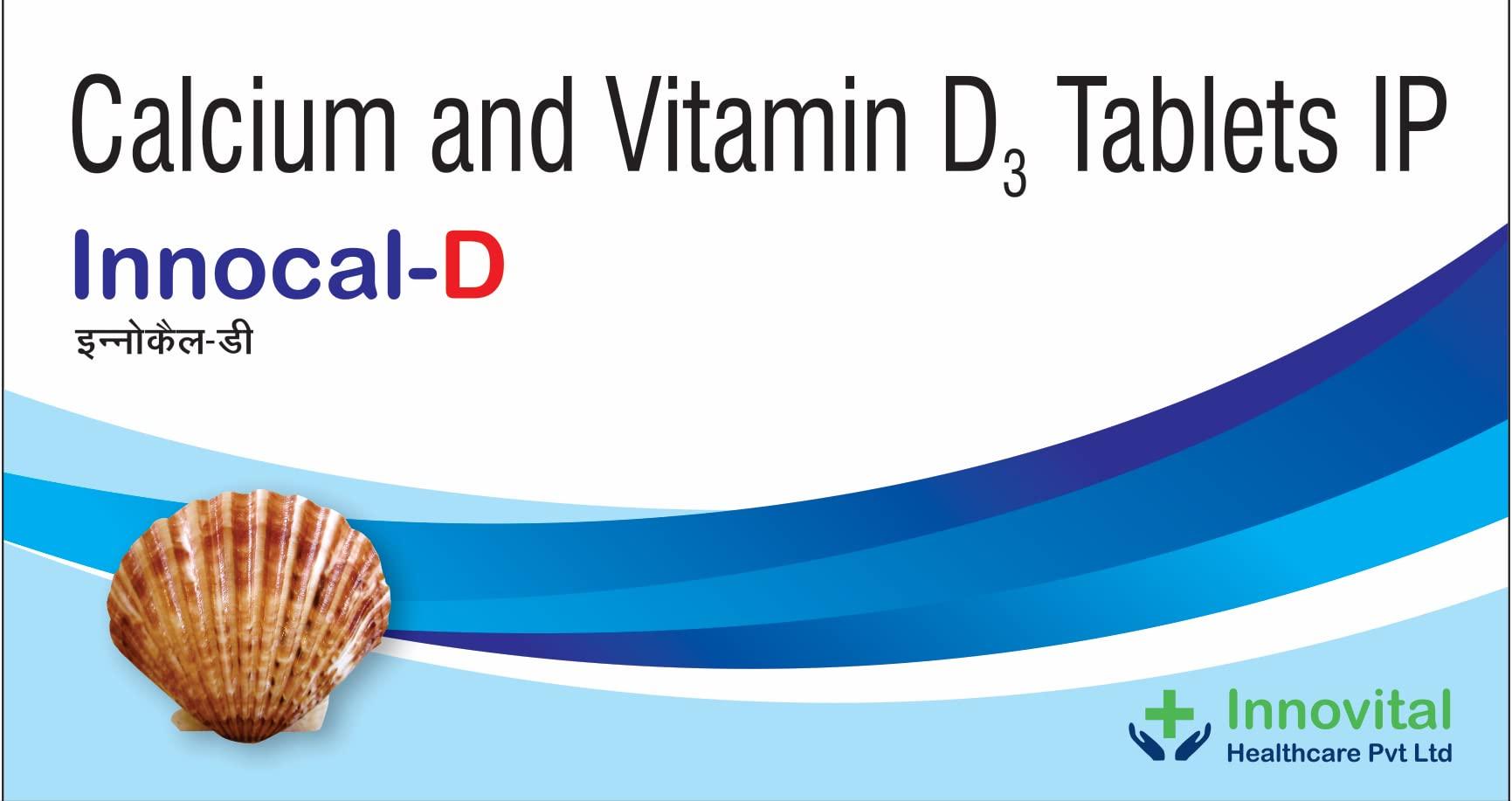 Innocal-D INNOCAL-D 500 Calcium and Vitamin D3 Tablets for stronger Bones & Joints (Pack of 60 Tablets)