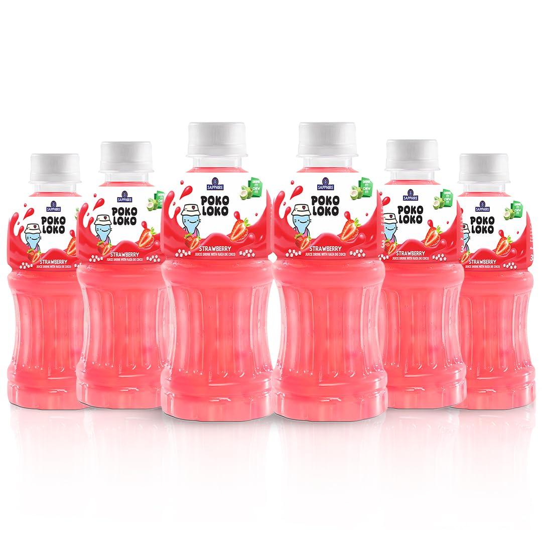 Sapphire Sapphire Poko Loko Strawberry Flavoured Fruit Juice Drink with Nata De Coco | Refreshing Fruit Drink filled with Natural Fruit Fibres, 300ml (Pack of 6)
