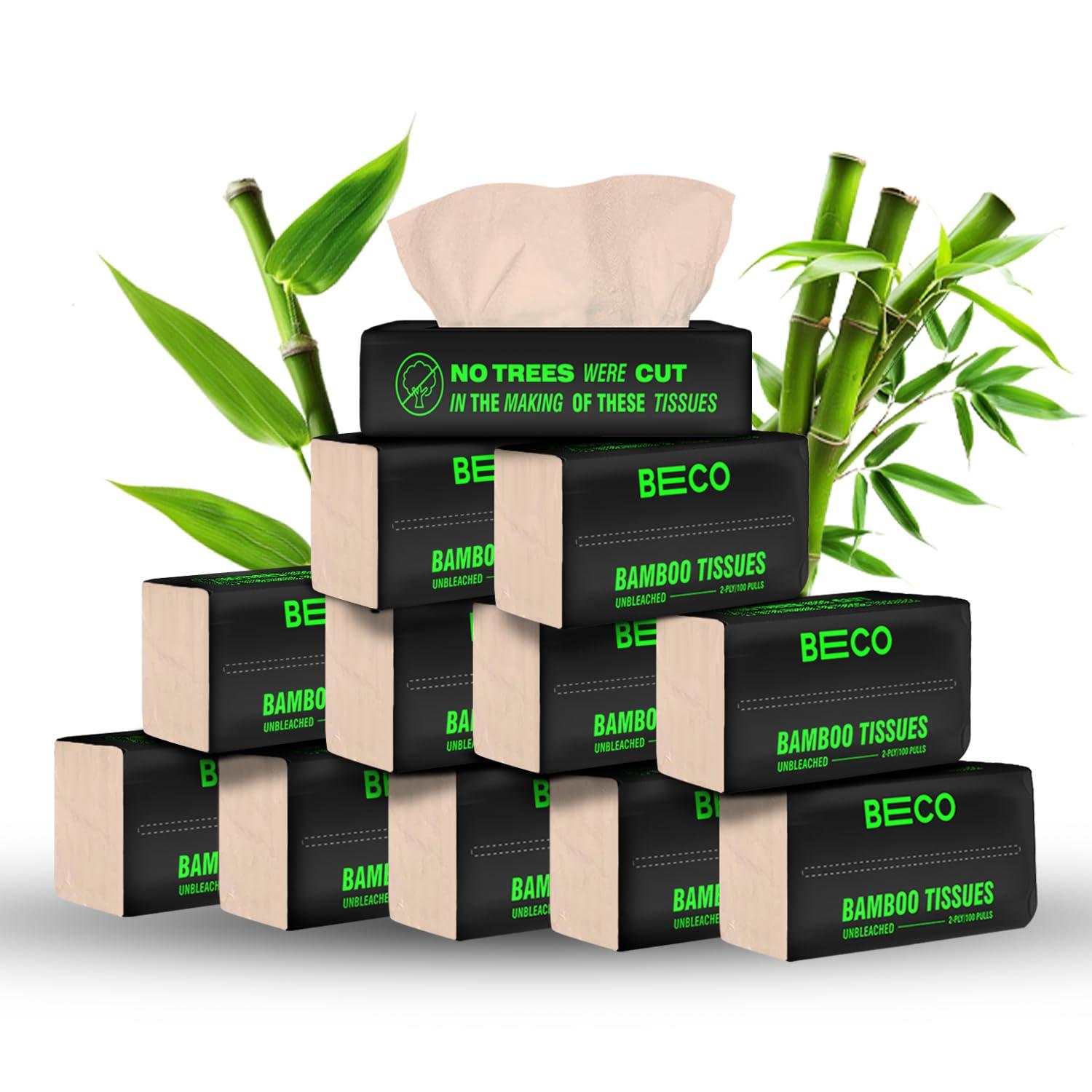 Beco Beco Bamboo Super Soft Facial Tissue 100 Pulls (Pack of 12), 1200 Pulls 2 ply 100% Natural and Ecofriendly