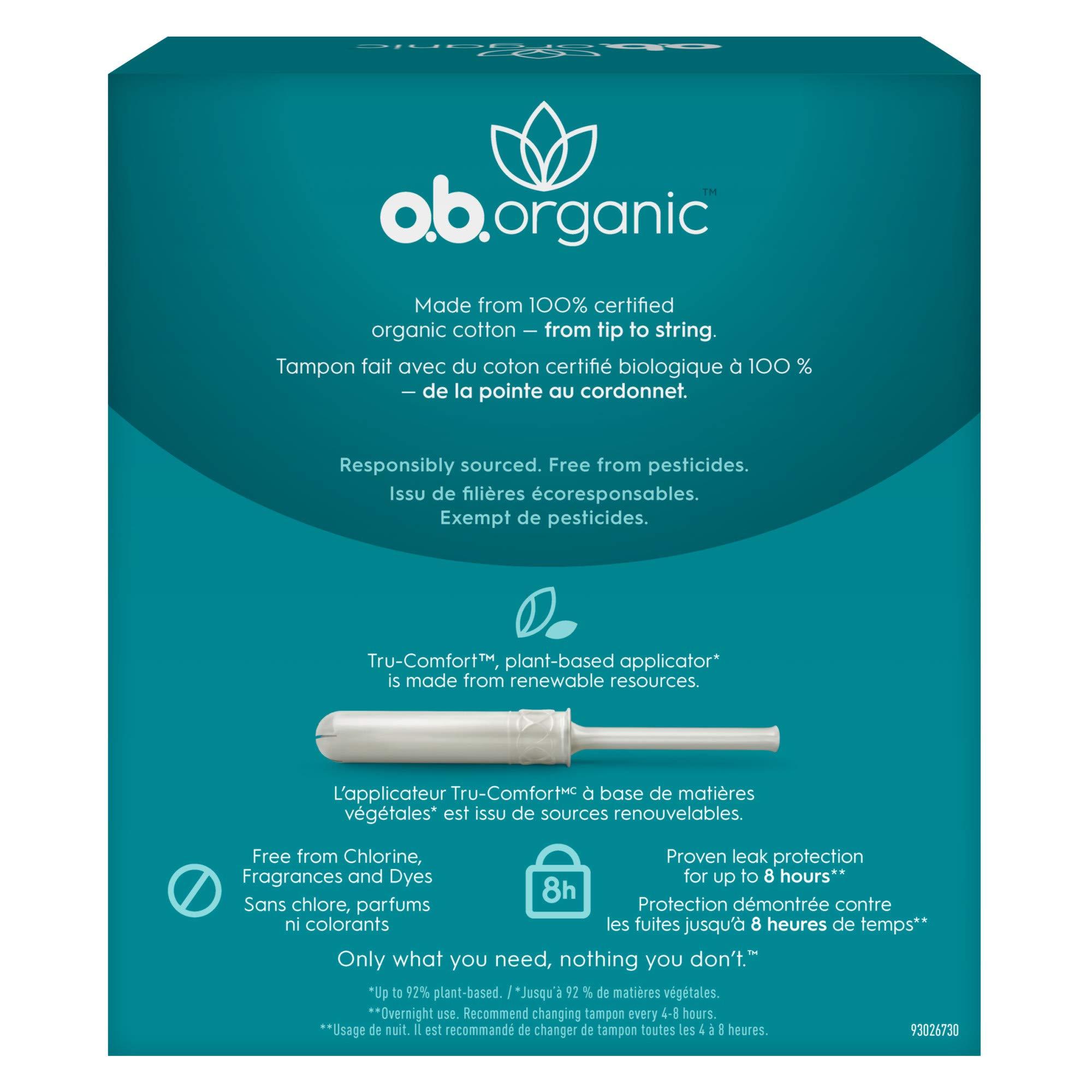o.b. o.b. Organic Tampons with New Plant-Based Applicator, 100% Organic Cotton, Super, 18Count