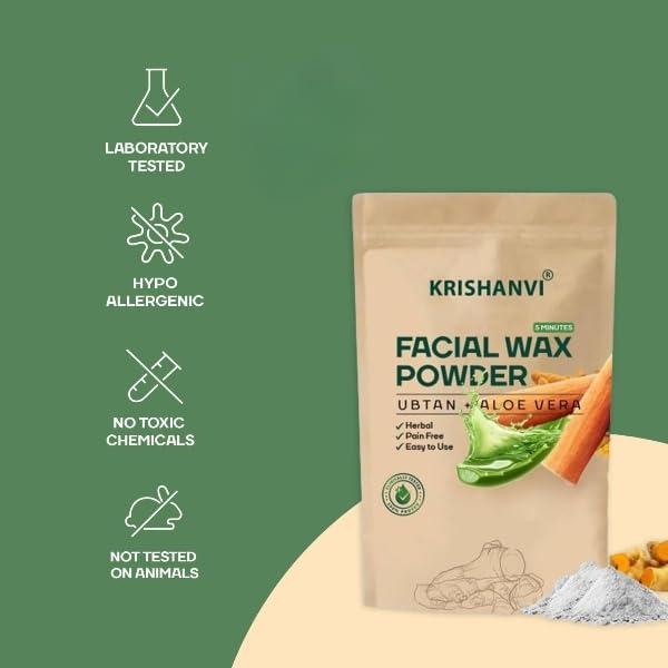 KRISHANVI Facial Hair Removal Wax Powder with Ubtan & Aloevera, Painless Herbal Facial Hair Remover Waxing Powder for Women No Harmful Chemicals, No Irritation, No Skin Rashes - 100 gm