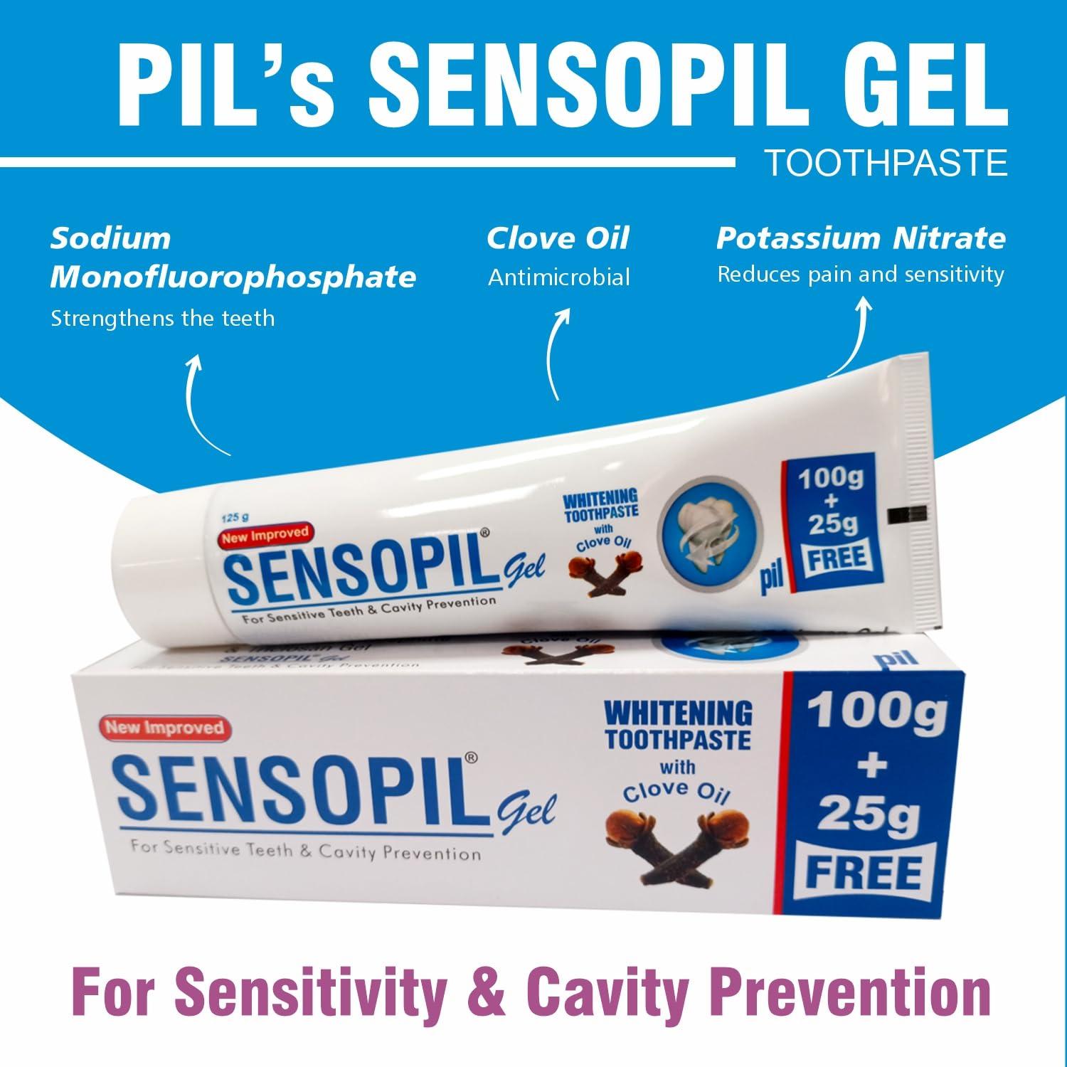 pil Sensopil Gel Whitening Toothpaste With Clove Oil & Dual Action Formula | For Sensitive Teeth & Cavity Prevention- (125g Each) (Pack of 2) | AFR23117