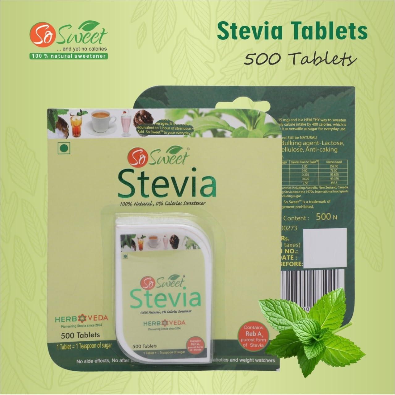So sweet So Sweet Stevia 500 Tablet Sugar Free Natural Zero Calorie Sweetener (Pack of 10)