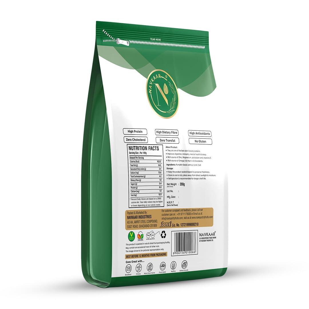 NAVKAAR Navkaar Organic Pumpkin Seeds 1kg - Raw & Unroasted Pumpkin Seeds for Eating | Kaddu Magaj | Kaddu Ke Beej | Healthy Diet, Immunity Booster and Fiber Rich | Pack of 5 (5x200g)