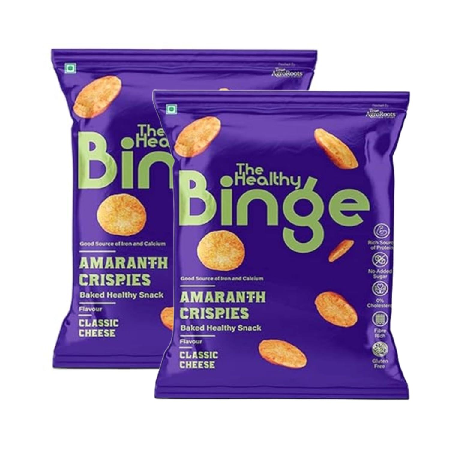 The Healthy Binge The Healthy Binge Amaranth Baked Chips Snacks for Adults and Kids| Healthy snacks for kids and adults | Classic Cheese Flavour | Protein | Gluten Free | 0% Cholesterol | Pack of 9 (40 Gm X 9)