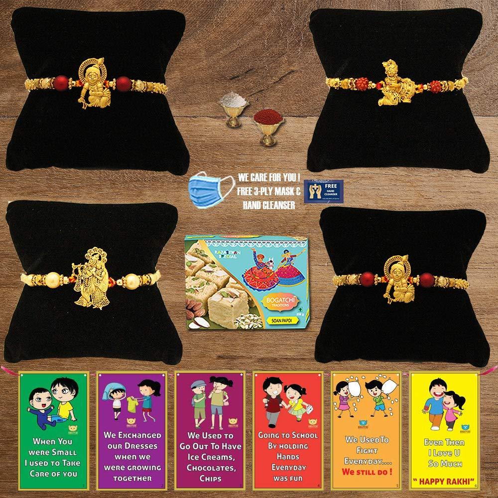 BOGATCHI BOGATCHI S4Sa-4 Rakhi with Sweets for Brother, Rakhi for Brother with Sweets, Rakhi Set of 4 , Rakhi Sweets, 250g