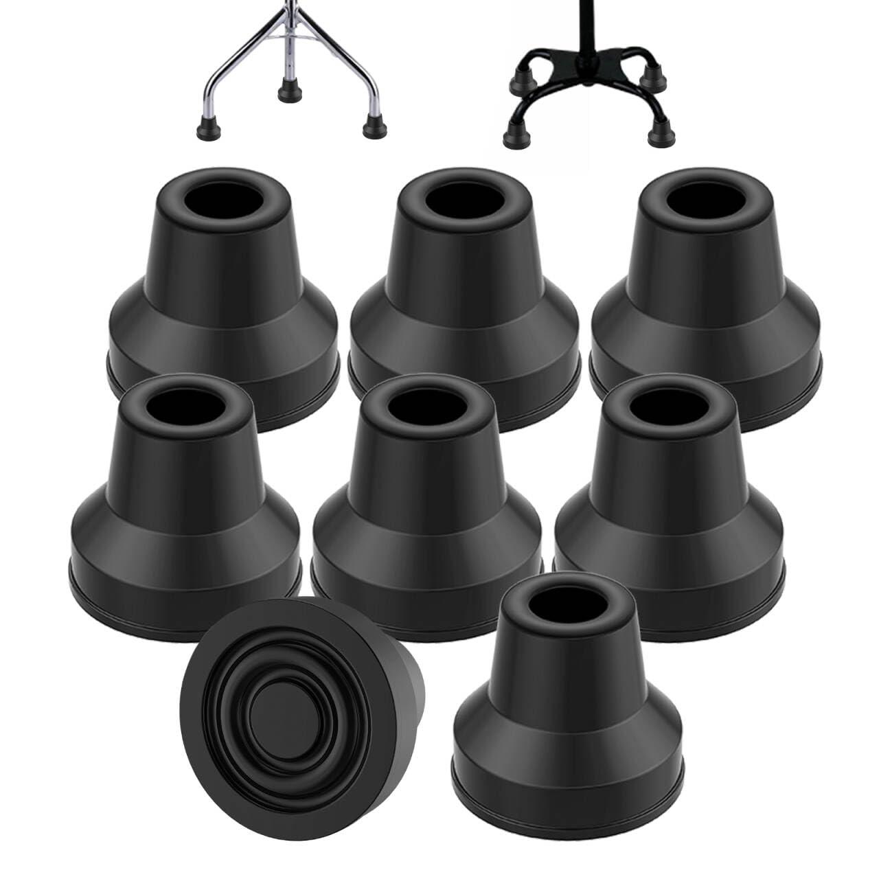 MFE MFE Quad Crutch Tips, 8pcs 13 mm Non-Slip Rubber Walking Cane Tips Replacement Rubber Cane Crutch Feet for 1/2 Inch Diameter Standard Walking and Standing Stick Accessory, Black