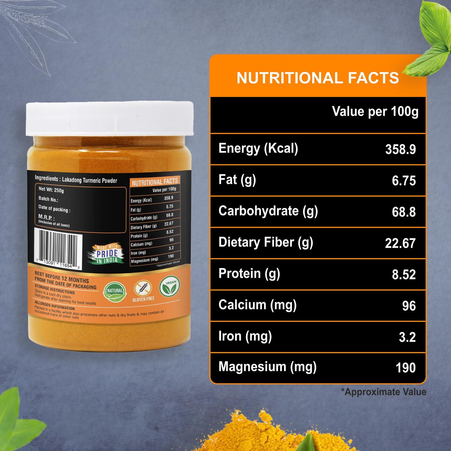 UMANAC Umanac Lakadong Turmeric Powder- 250Gm | Lakadong Haldi Powder | Fresh Turmeric From Meghalaya | High Curcumin Value | 100% Pure & Natural | Unprocessed | Rich Earthy Aroma