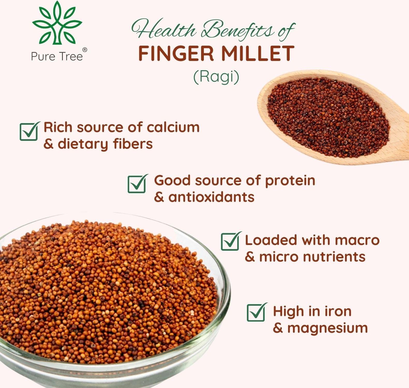 Pure Tree Pure Tree Certified Organic Ragi Whole | 900 g | Finger Millet | Nachni | Nagli | Ragi Millet Gluten-Free | Bavto | Red Finger Millet | Ragi Whole Grain