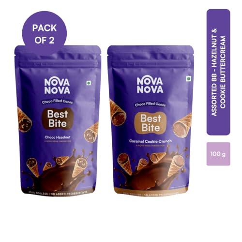 NOVANOVA NOVANOVA Best Bite Choco Filled Cones | Choco Hazelnut & Cookie Buttercream - Assorted Pack Of 2| 100% Eggless | No Added Preservatives (100 Gram)
